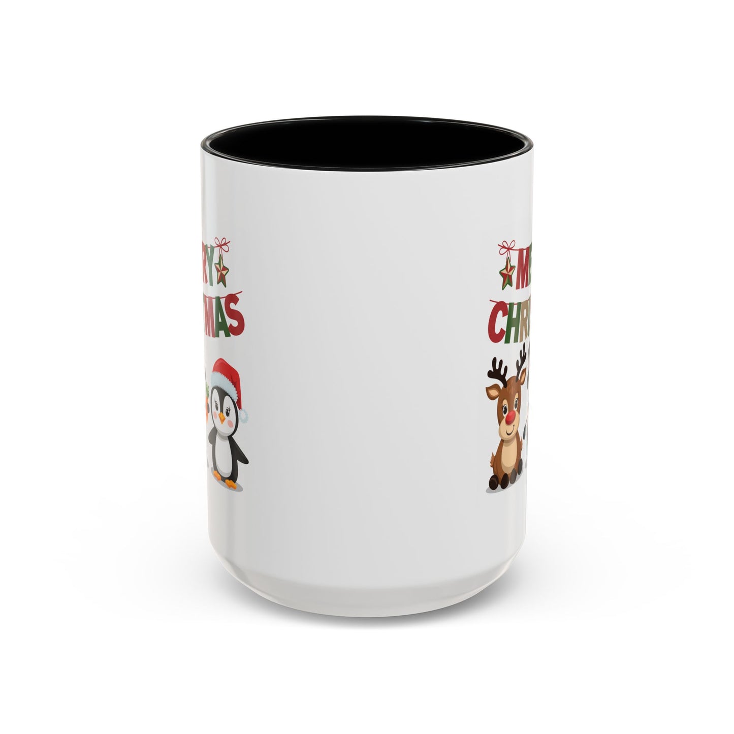 Christmas Mug - Red Green & Gold Text Reindeer Snowman Penguin