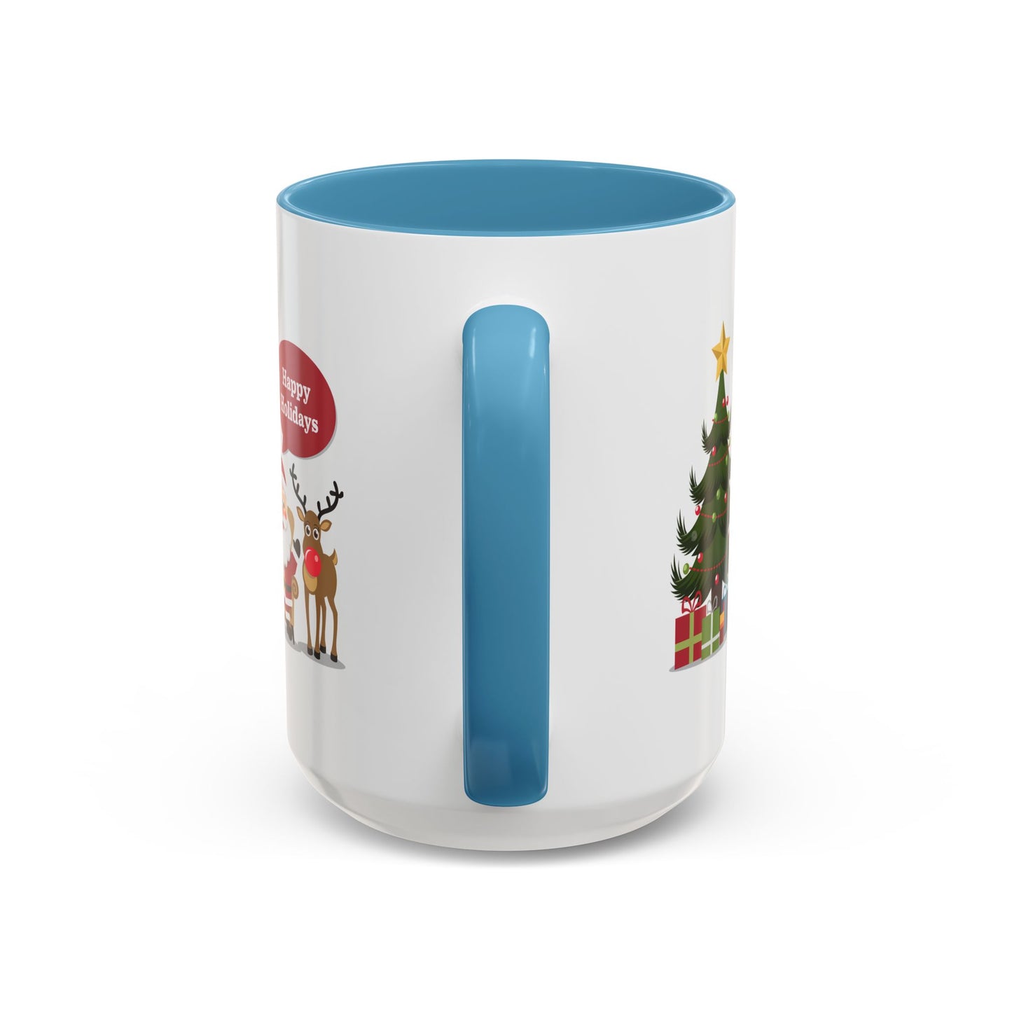 Christmas Mug - Happy Holidays Callout Santa Tree Presents Reindeer