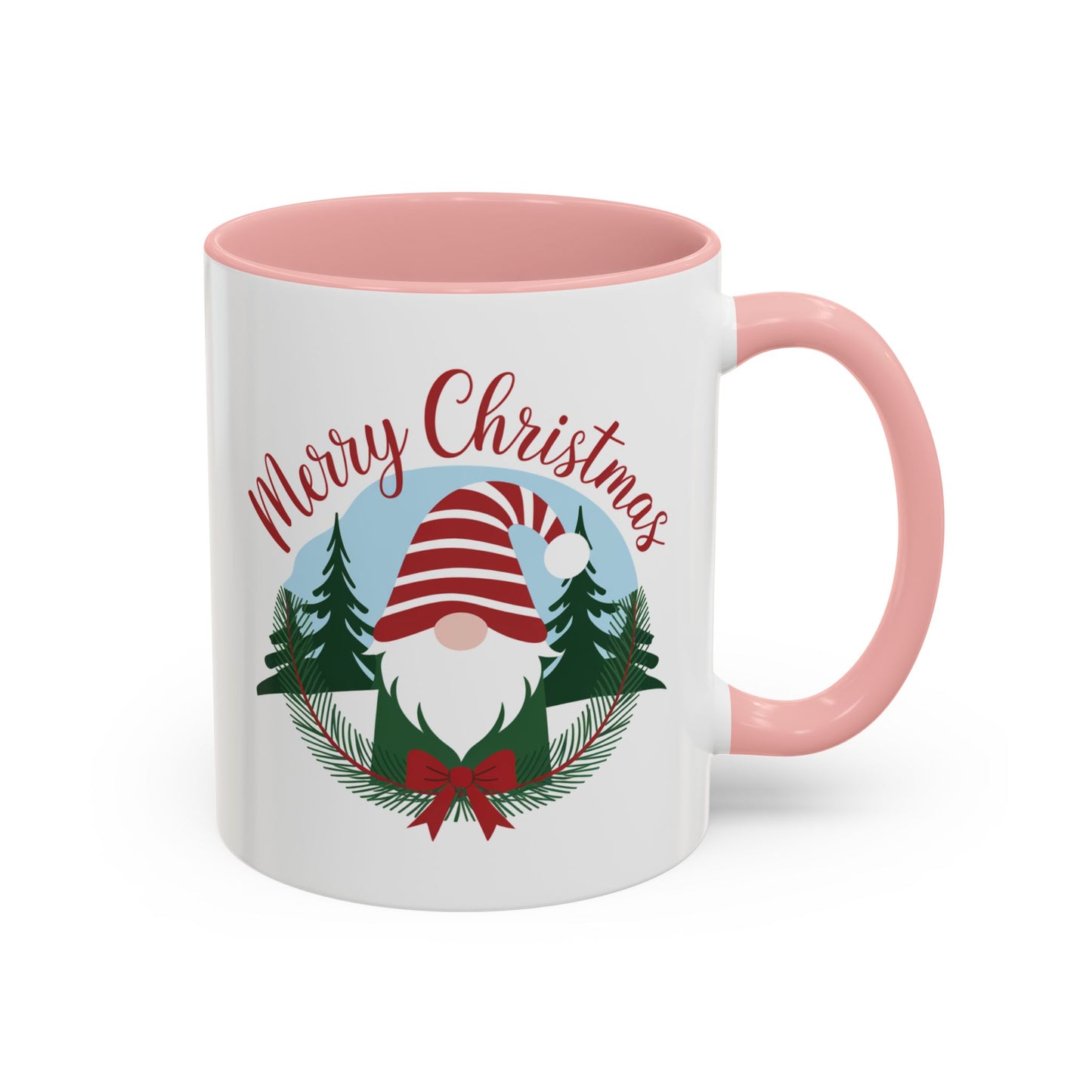 Christmas Mug - Merry Christmas Red Text Gnome Bow Tree