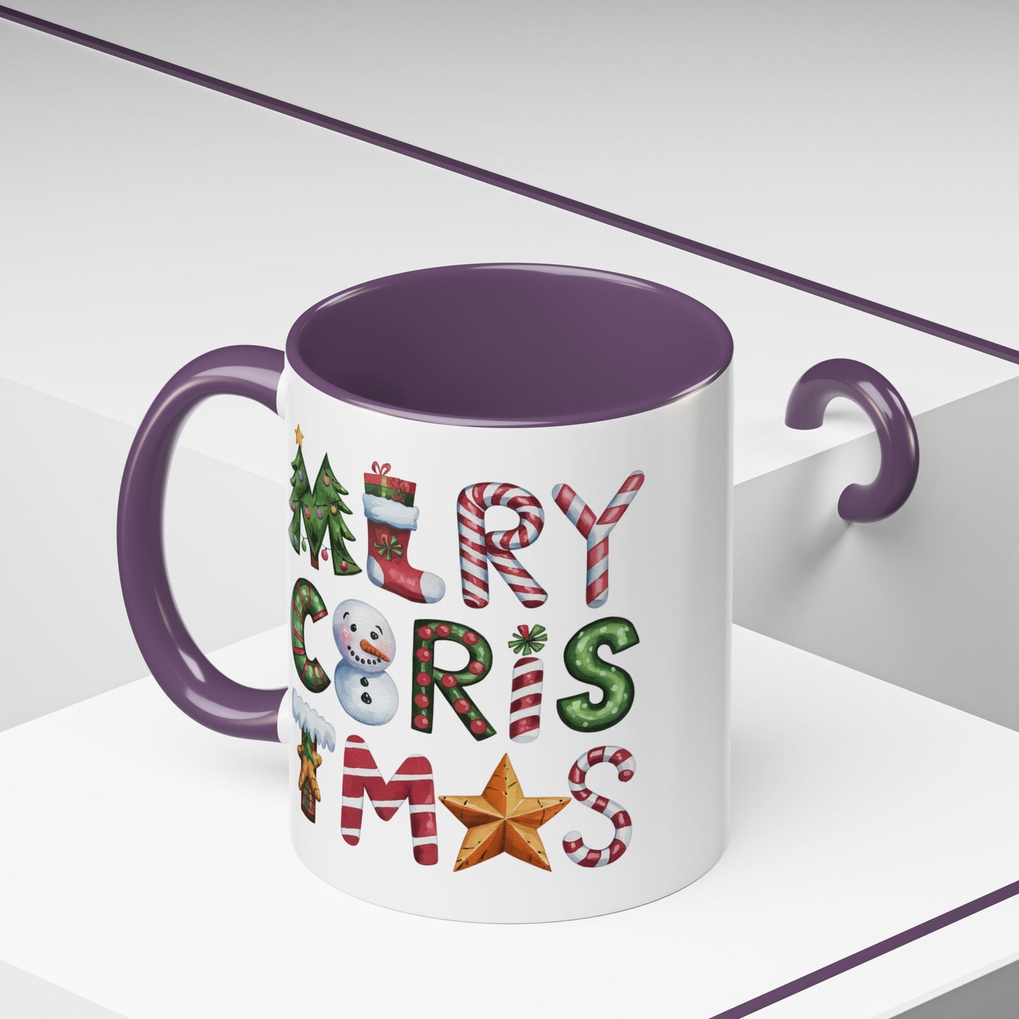 Christmas Mug - Merry Christmas Green Red & Gold Patterned Text