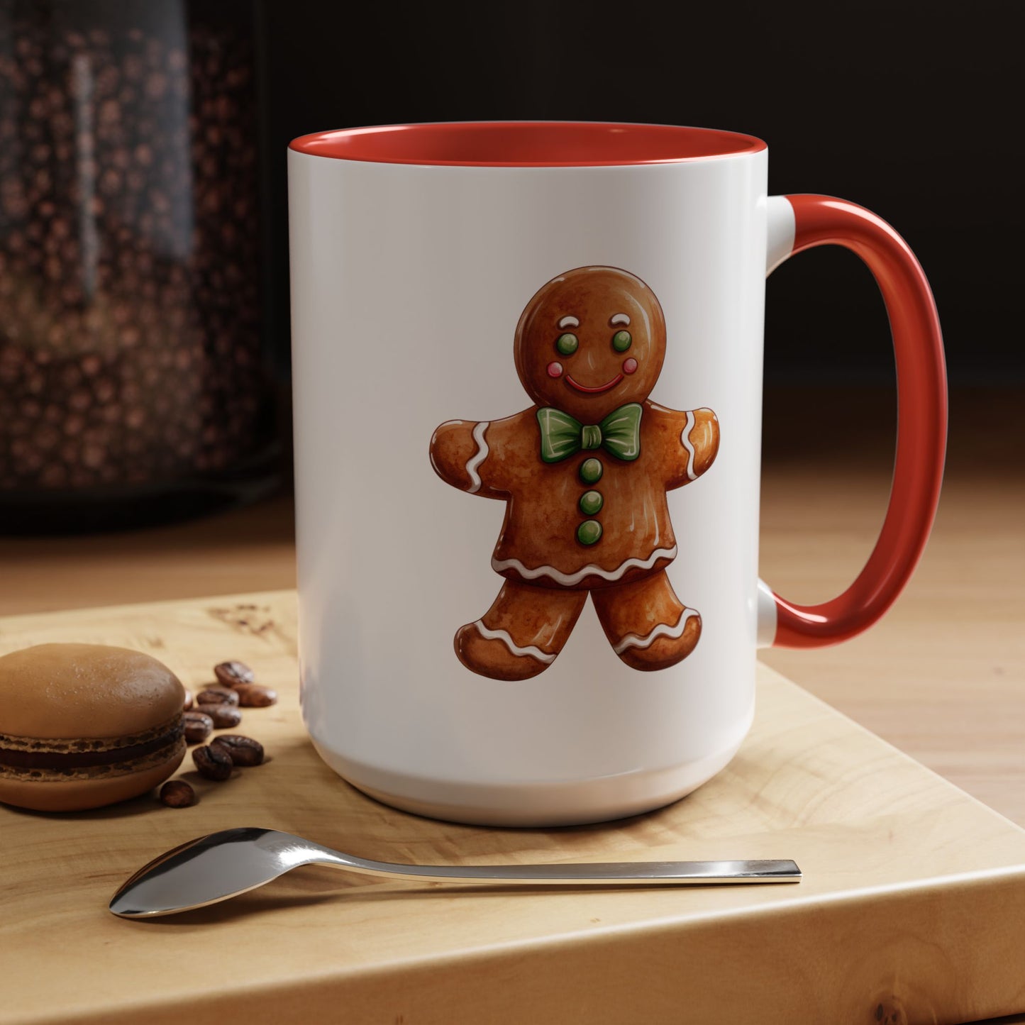 Christmas Mug - Gingerbread Man Green Bow