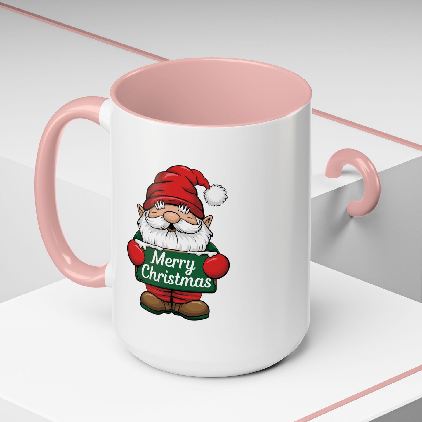 Christmas Mug - Merry Christmas White & Green Text Gnome Snow