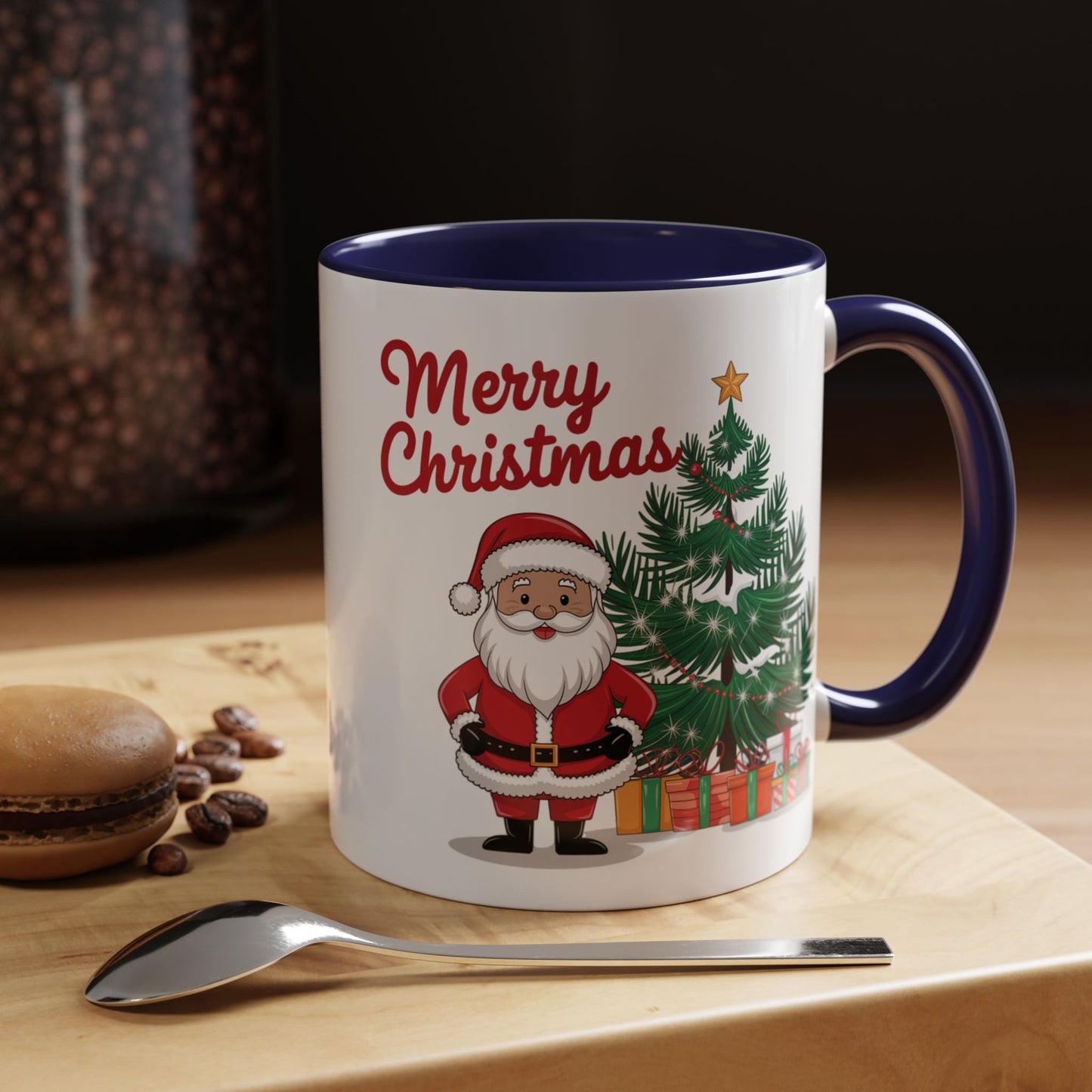 Christmas Mug - Merry Christmas Red Text Santa Tree Presents
