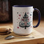 Christmas Mug - Merry Christmas Maroon & Blue Text Tree Hearts Stars