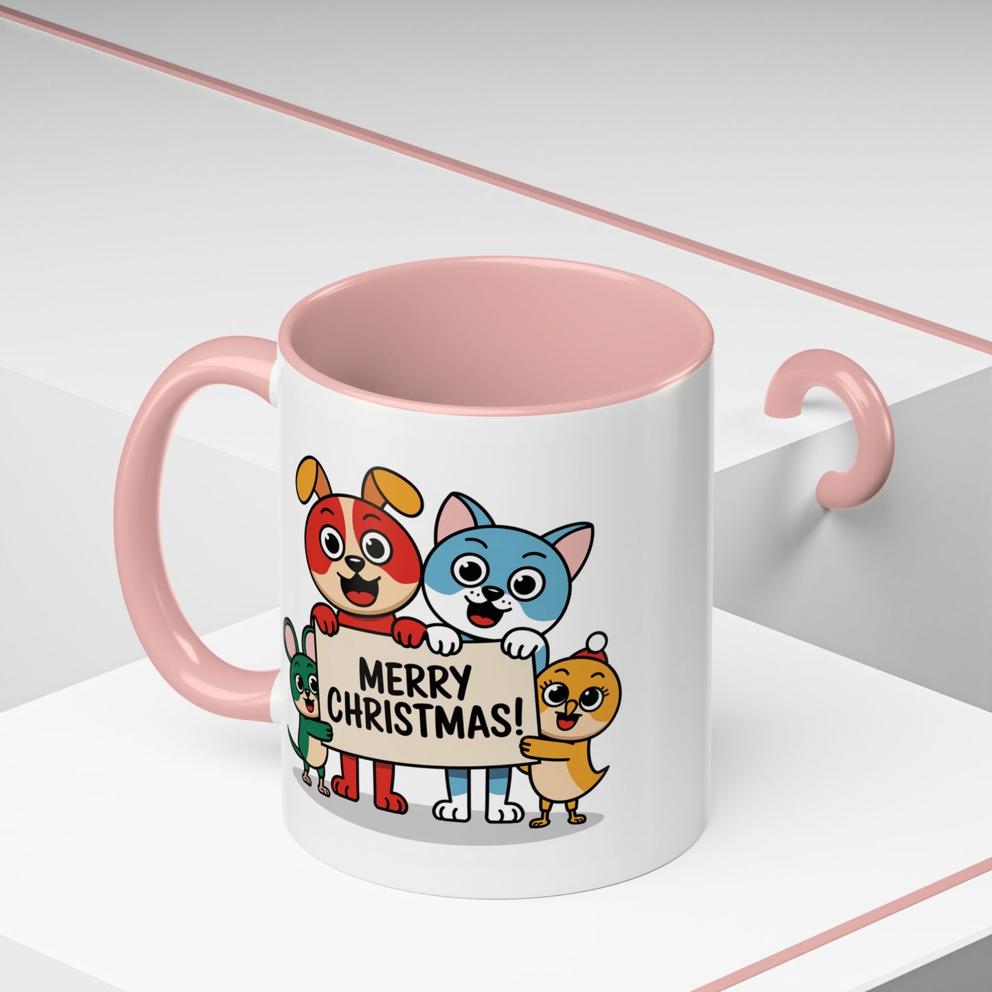 Christmas Mug - Merry Christmas Black Text Mouse Dog Cat Bird
