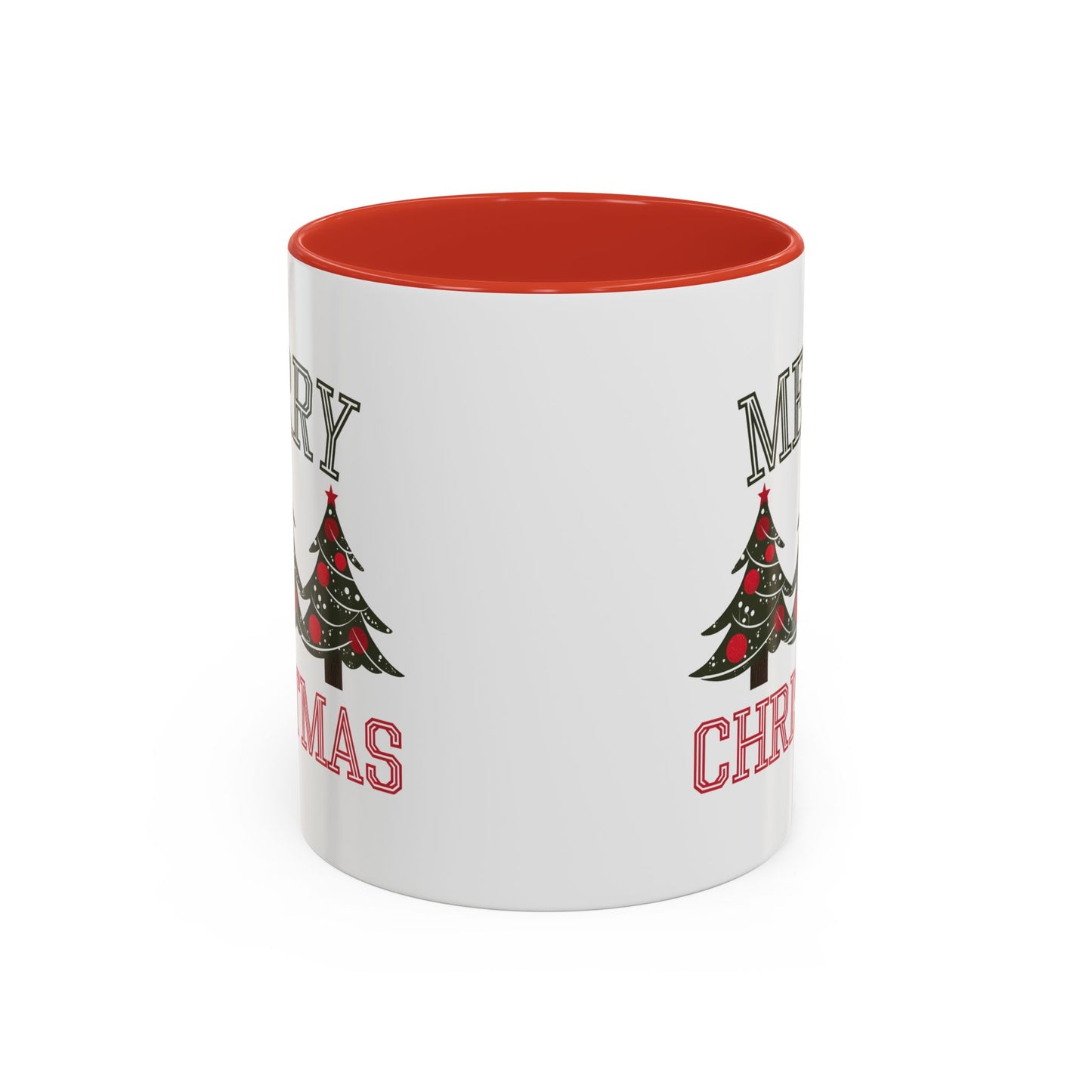Christmas Mug - Merry Christmas Green & Red Text Decorative Trees