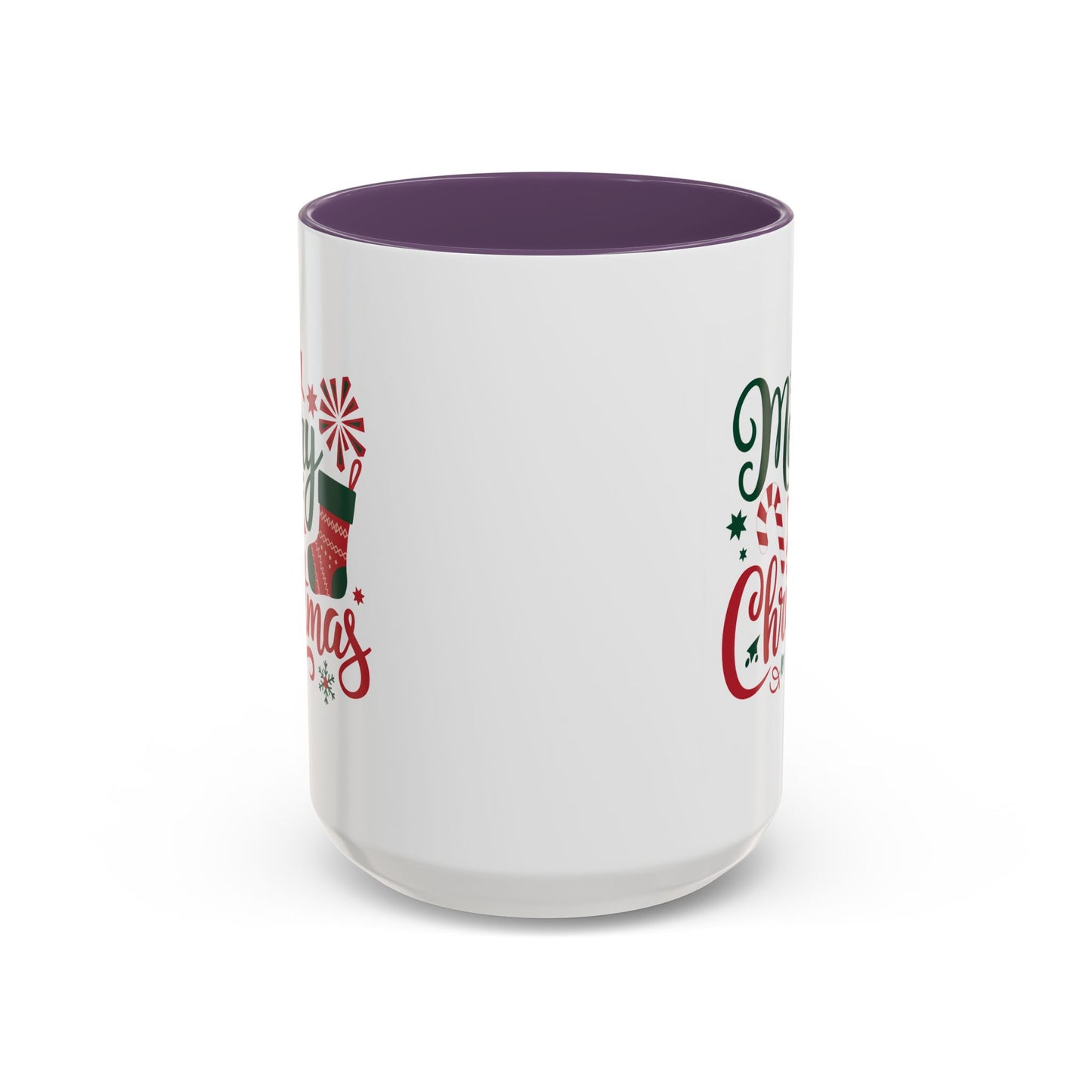 Christmas Mug - Merry Christmas Green & Red Text Star Candy Cane Stocking Snowflake