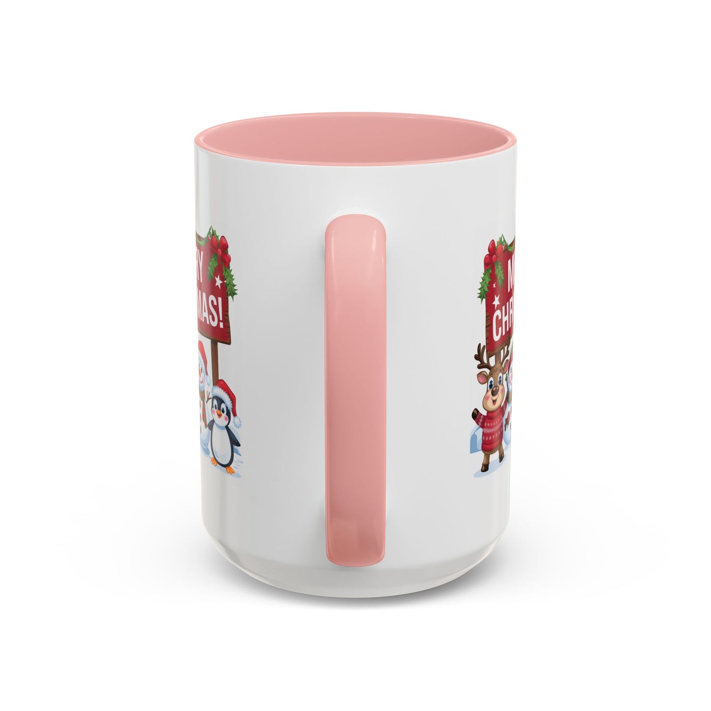 Christmas Mug - Merry Christmas White Text Reindeer Snowmen Penguin