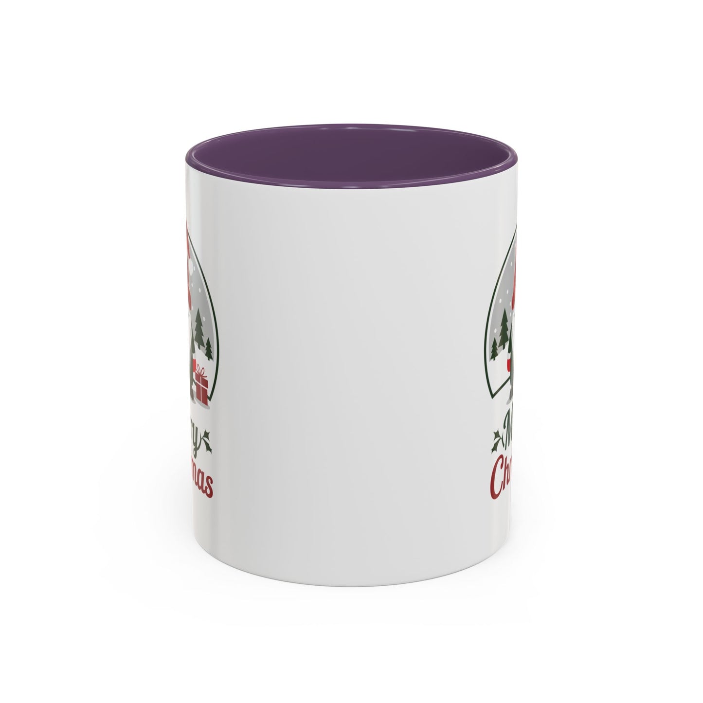 Christmas Mug - Merry Christmas Green & Red Text Gnome Present Trees