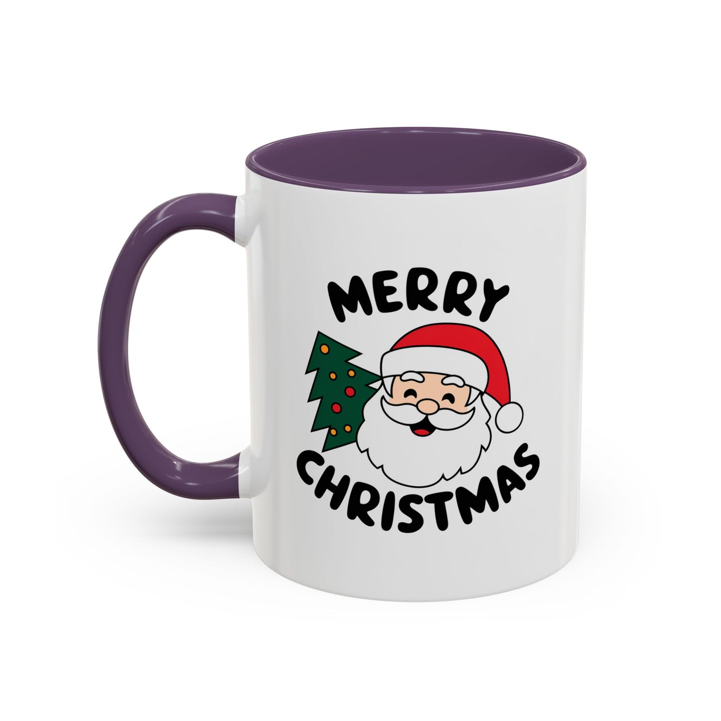 Christmas Mug - Merry Christmas Black Text Santa Tree