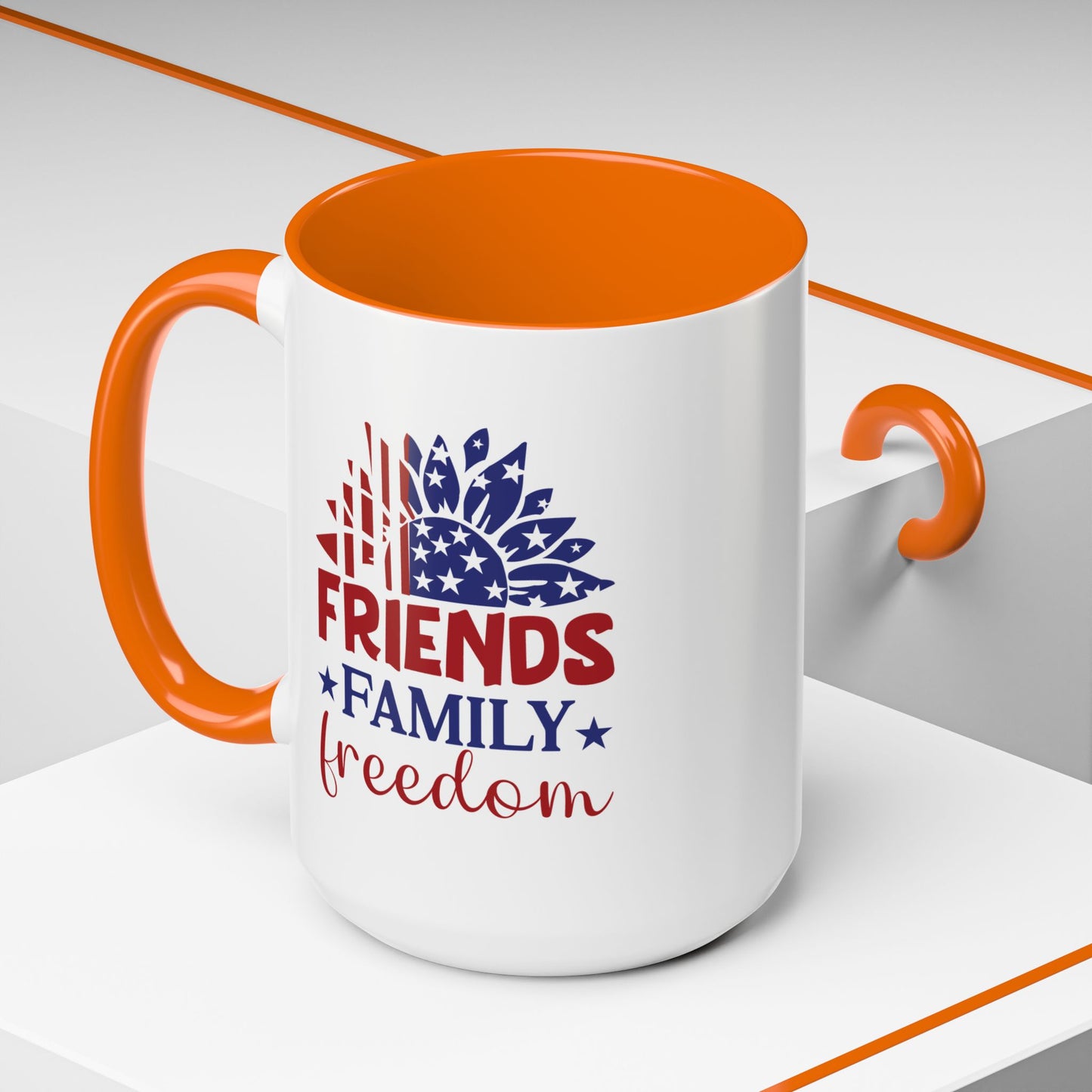 4th of July Mug - Friends Family Freedom Sunflower
