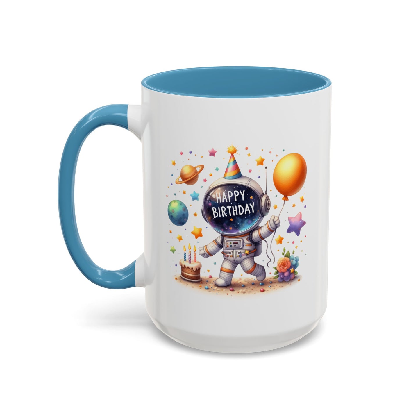 Birthday Mug - Happy Birthday Astronaut, Cake & Balloon