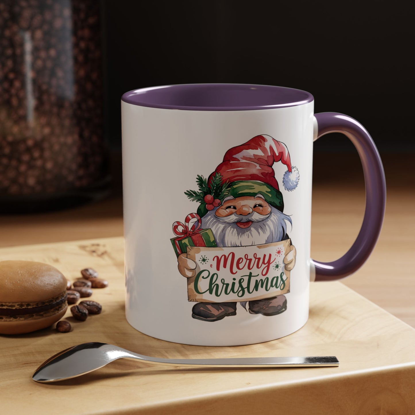 Christmas Mug - Merry Christmas Red & Green Text Gnome Present
