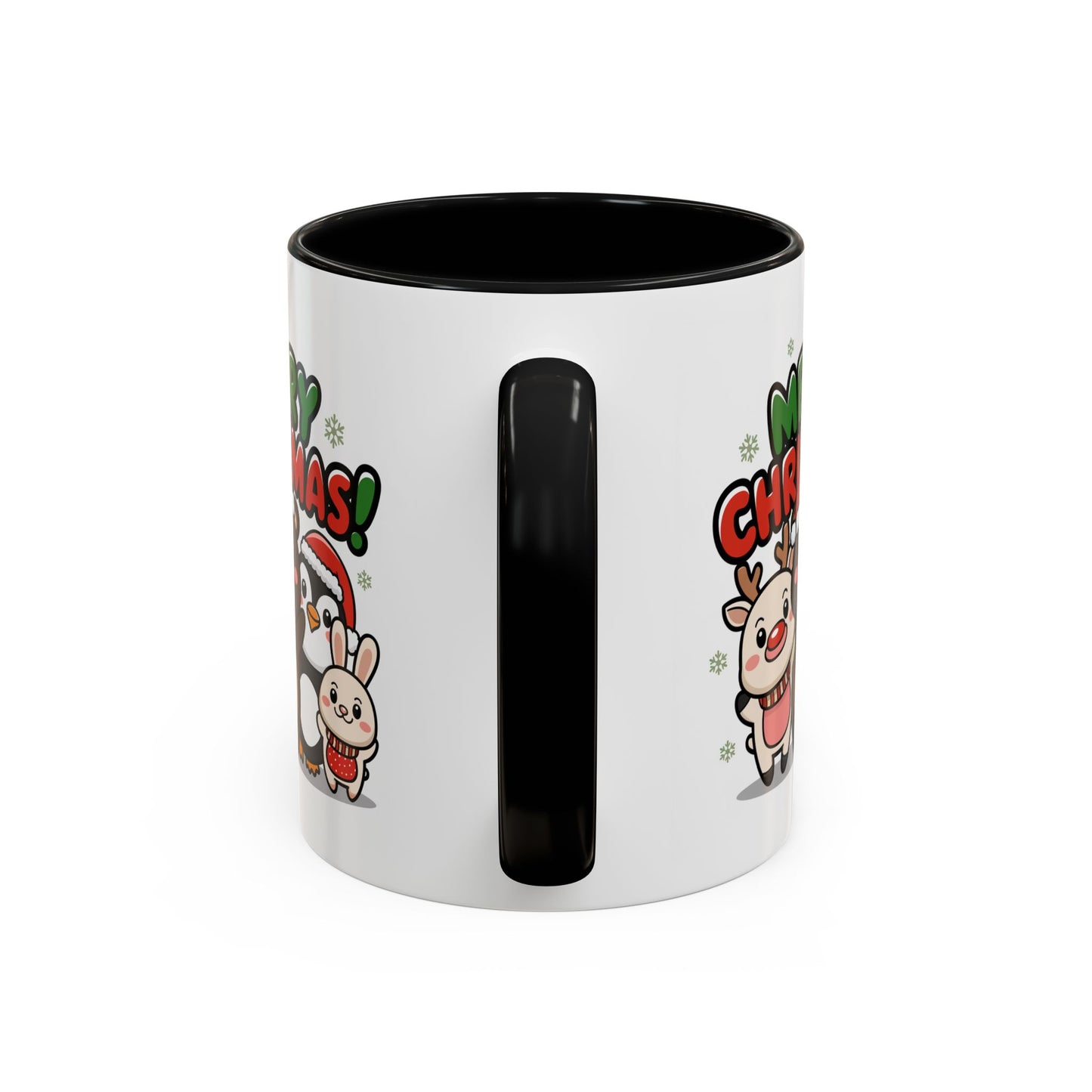 Christmas Mug - Merry Christmas Green & Red Text Cute Animals