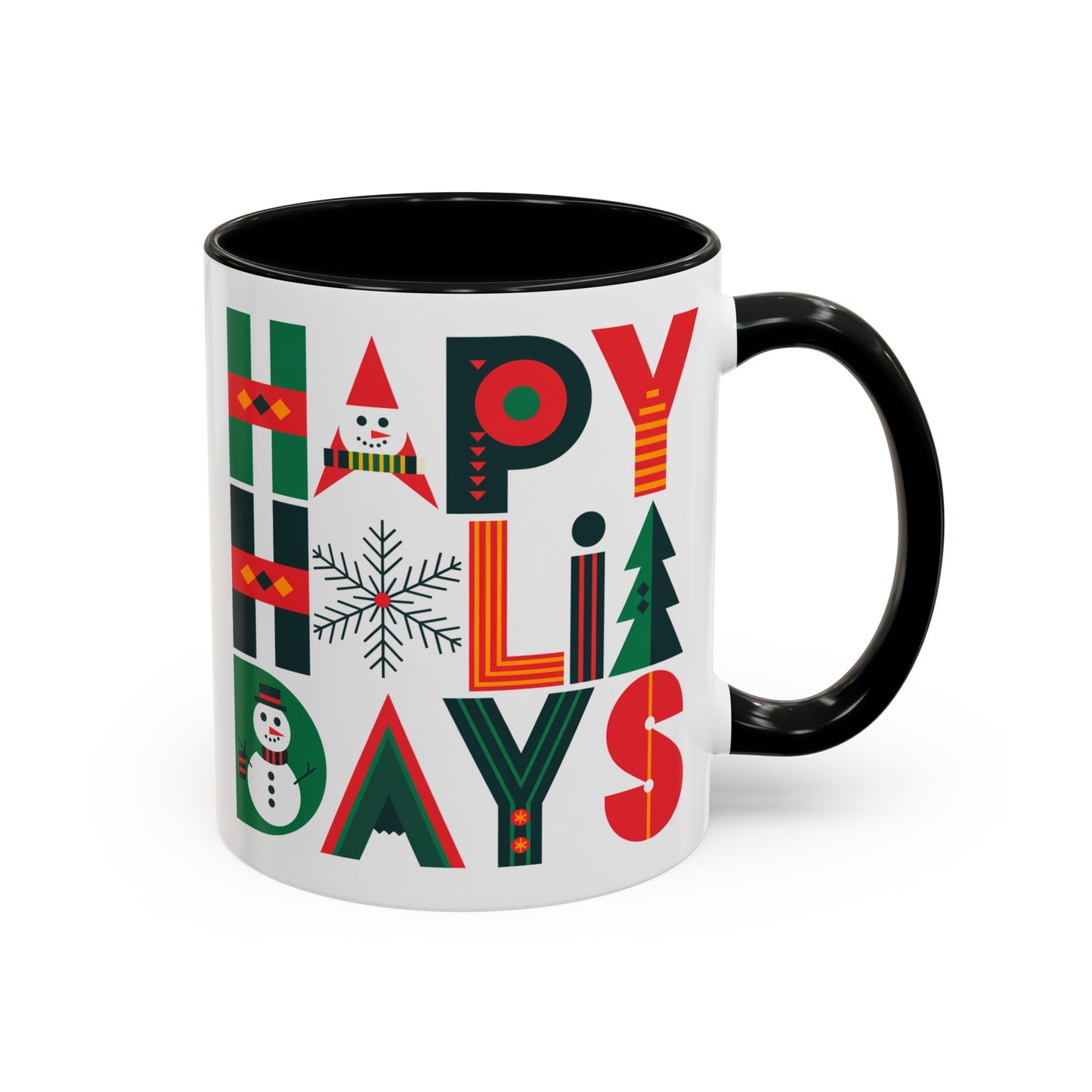 Christmas Mug - Happy Holidays Green Red & Blue Decorative Text