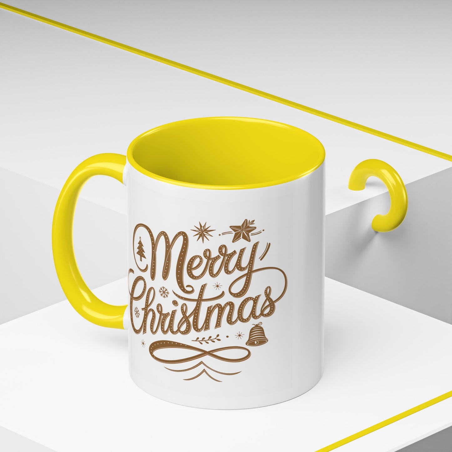 Christmas Mug - Merry Christmas Gold Text Tree Star Ornaments