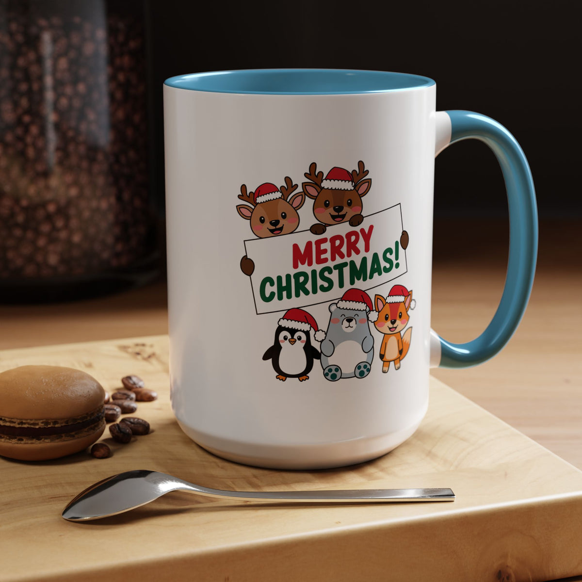 Christmas - Merry Christmas Red & Green Text Reindeer Penguin Bear Fox