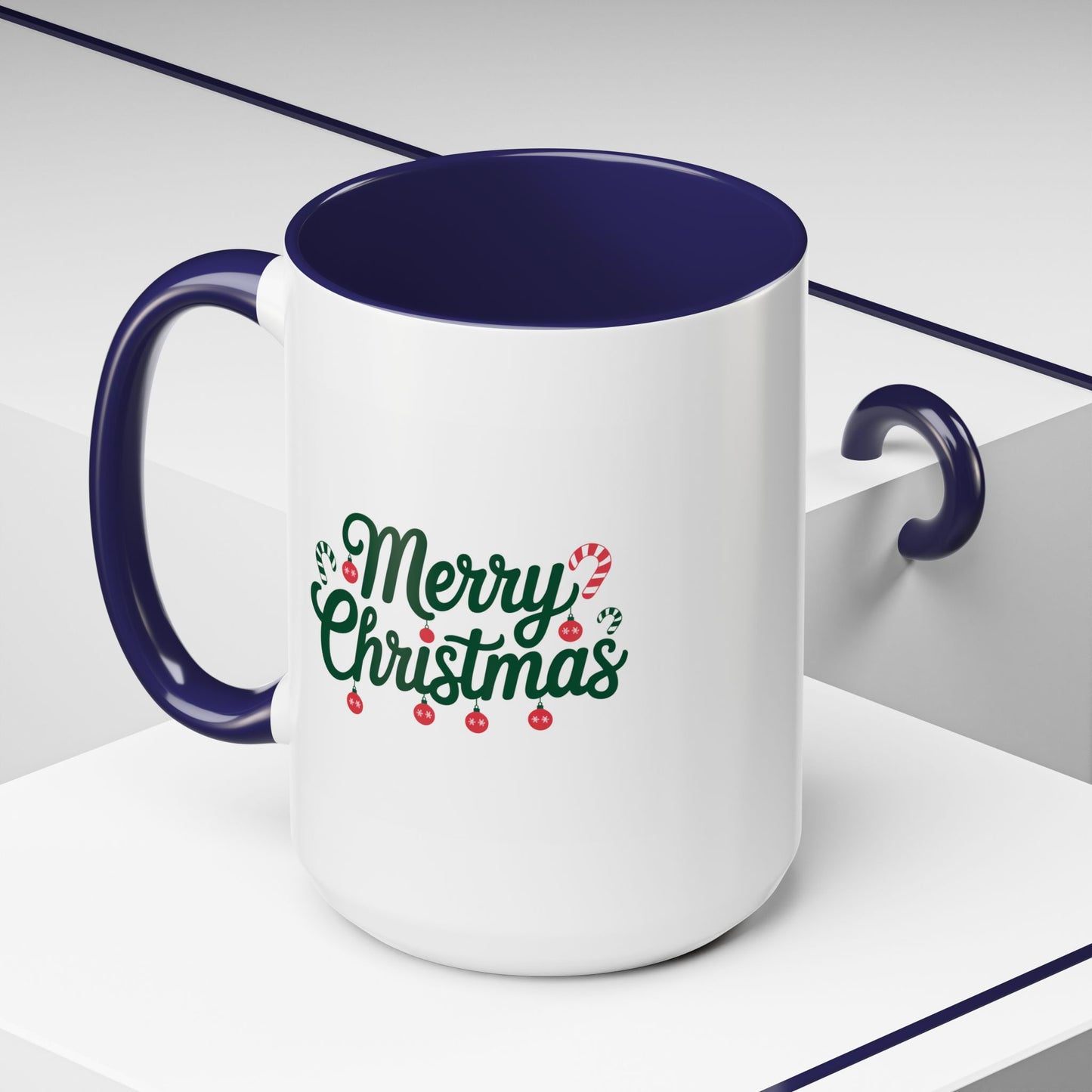 Christmas Mug - Merry Christmas Green Text Ornaments Candy Canes