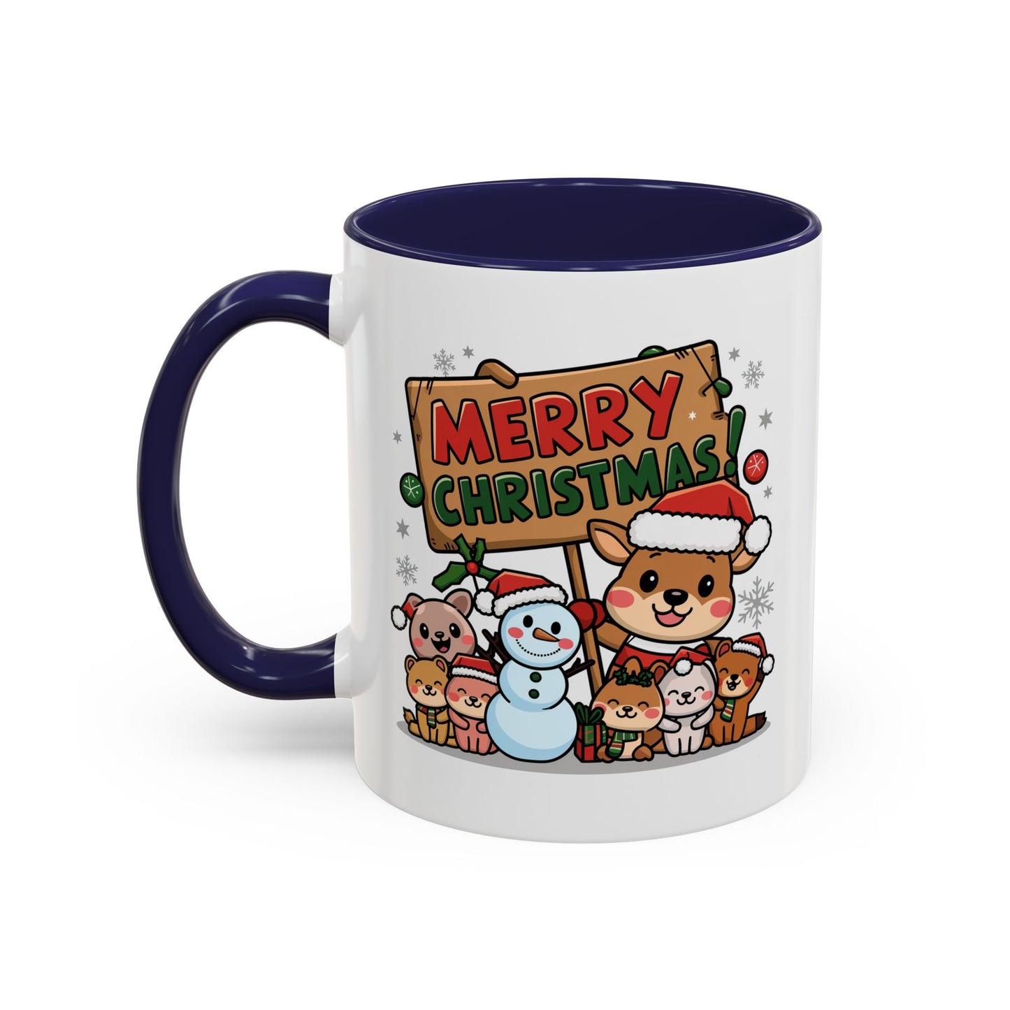 Christmas Mug - Merry Christmas Red & Green Text Reindeer Snowman