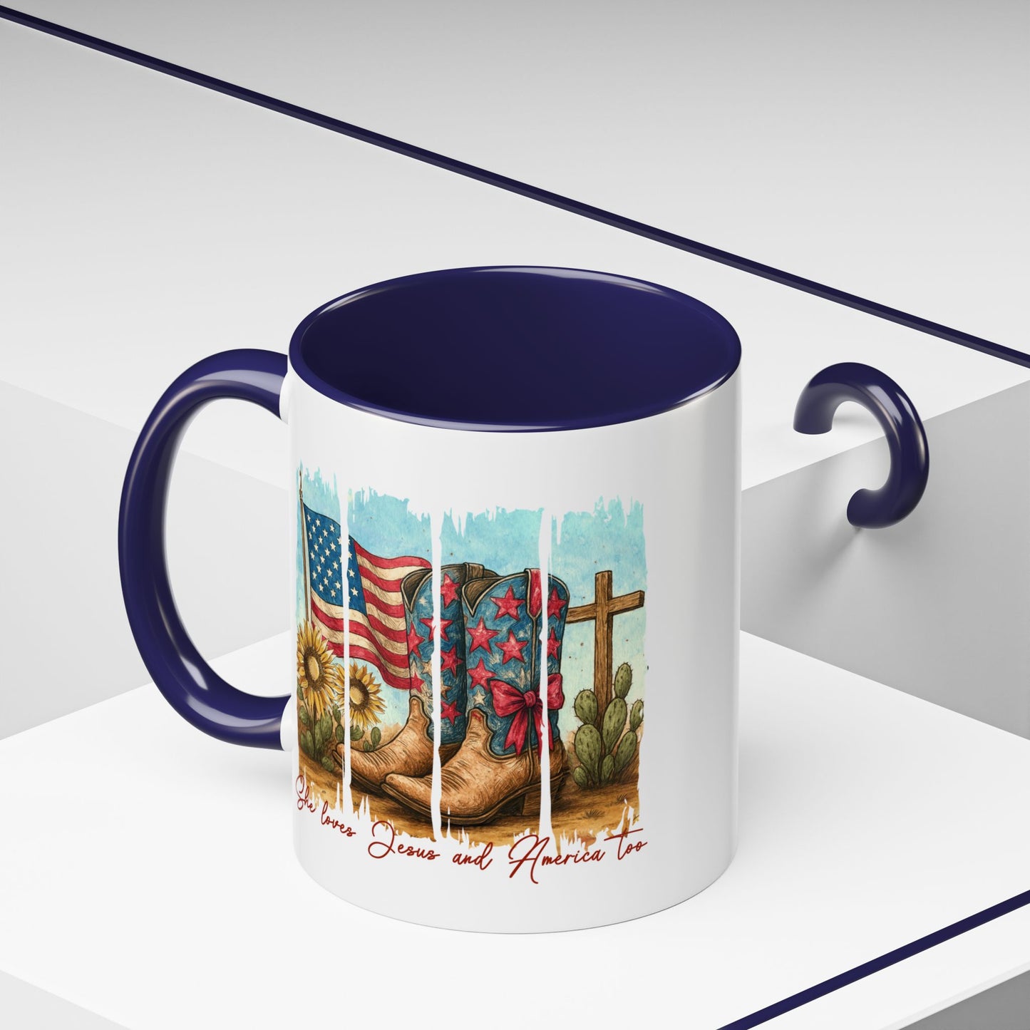 4th of July Mug - She Loves Jesus & America Too Boots