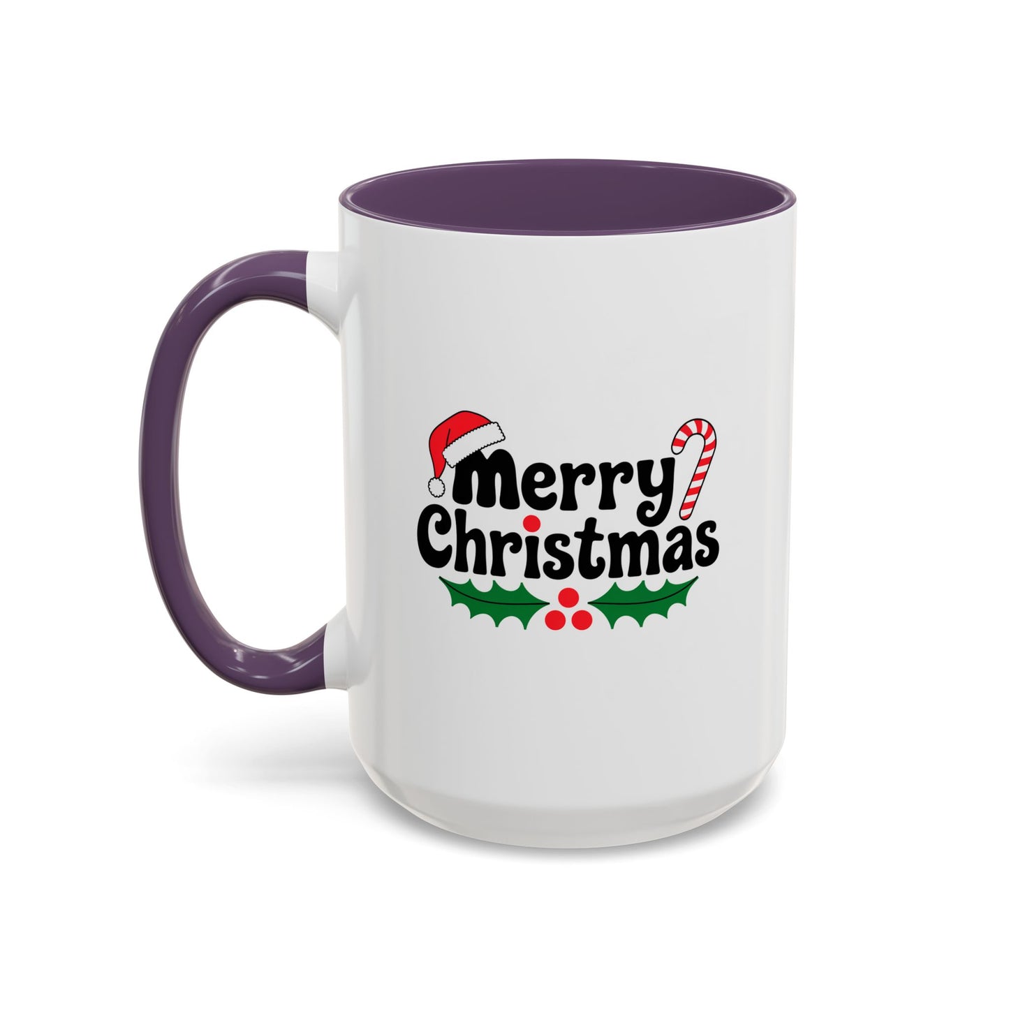 Christmas Mug - Merry Christmas Black Text Hat Cane Misletoe