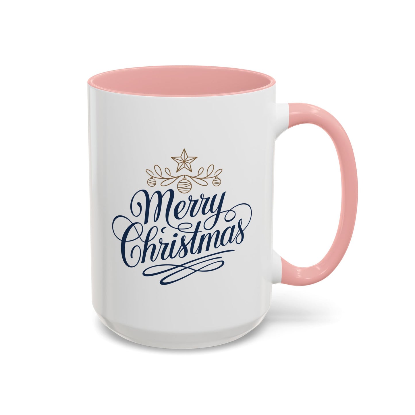 Christmas Mug - Merry Christmas Blue Text Gold Ornaments