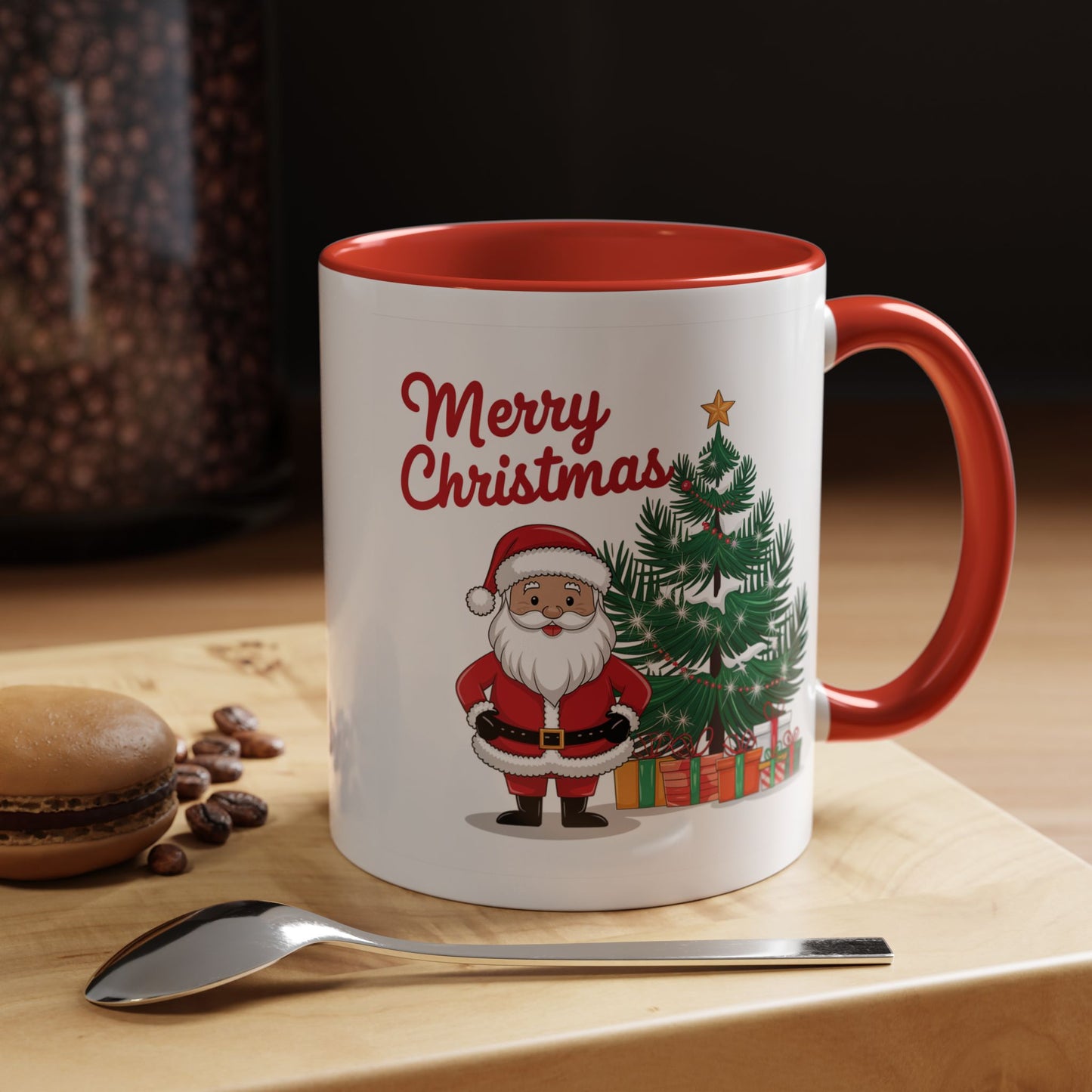 Christmas Mug - Merry Christmas Red Text Santa Tree Presents
