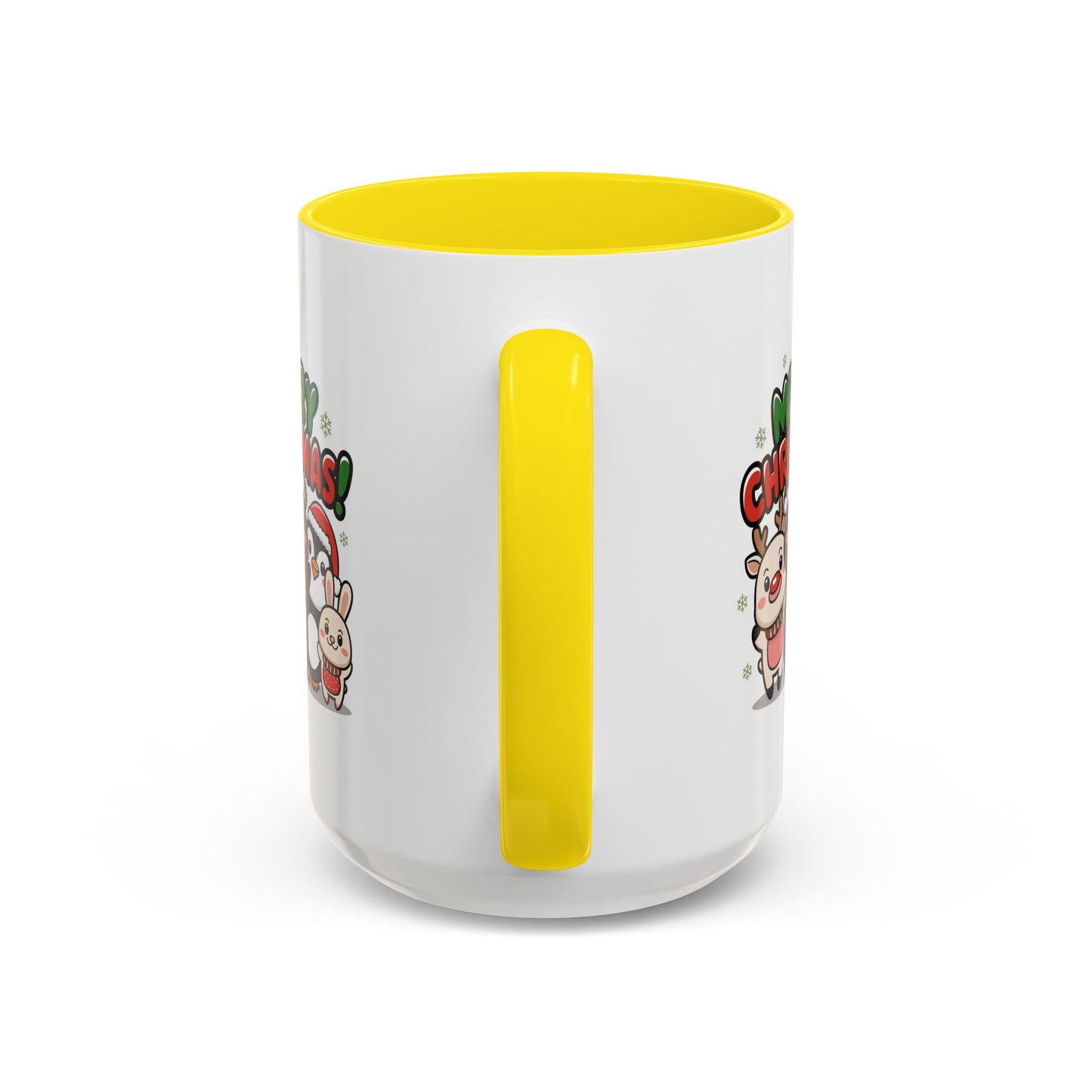 Christmas Mug - Merry Christmas Green & Red Text Cute Animals