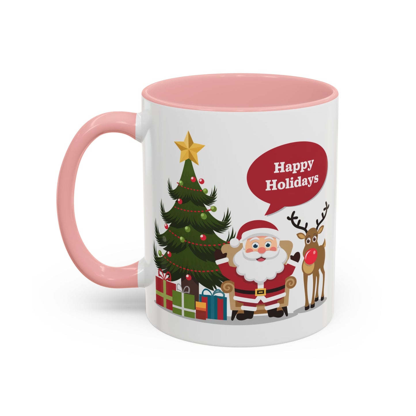 Christmas Mug - Happy Holidays Callout Santa Tree Presents Reindeer