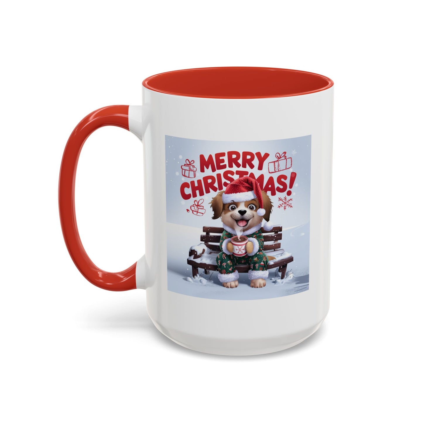 Christmas Mug - Merry Christmas Red Text Puppy Green Top 2
