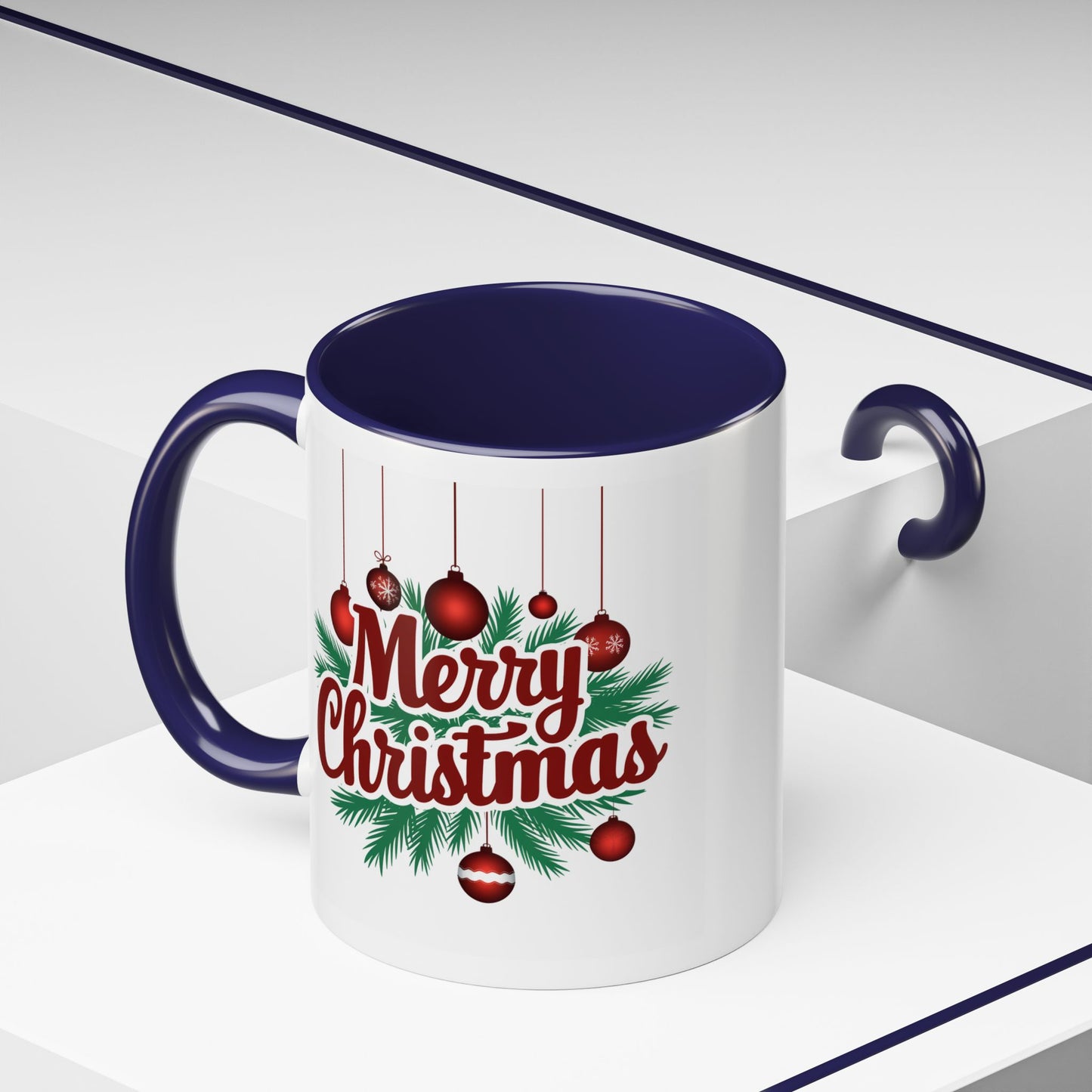Christmas Mug - Merry Christmas Maroon Text Ornaments