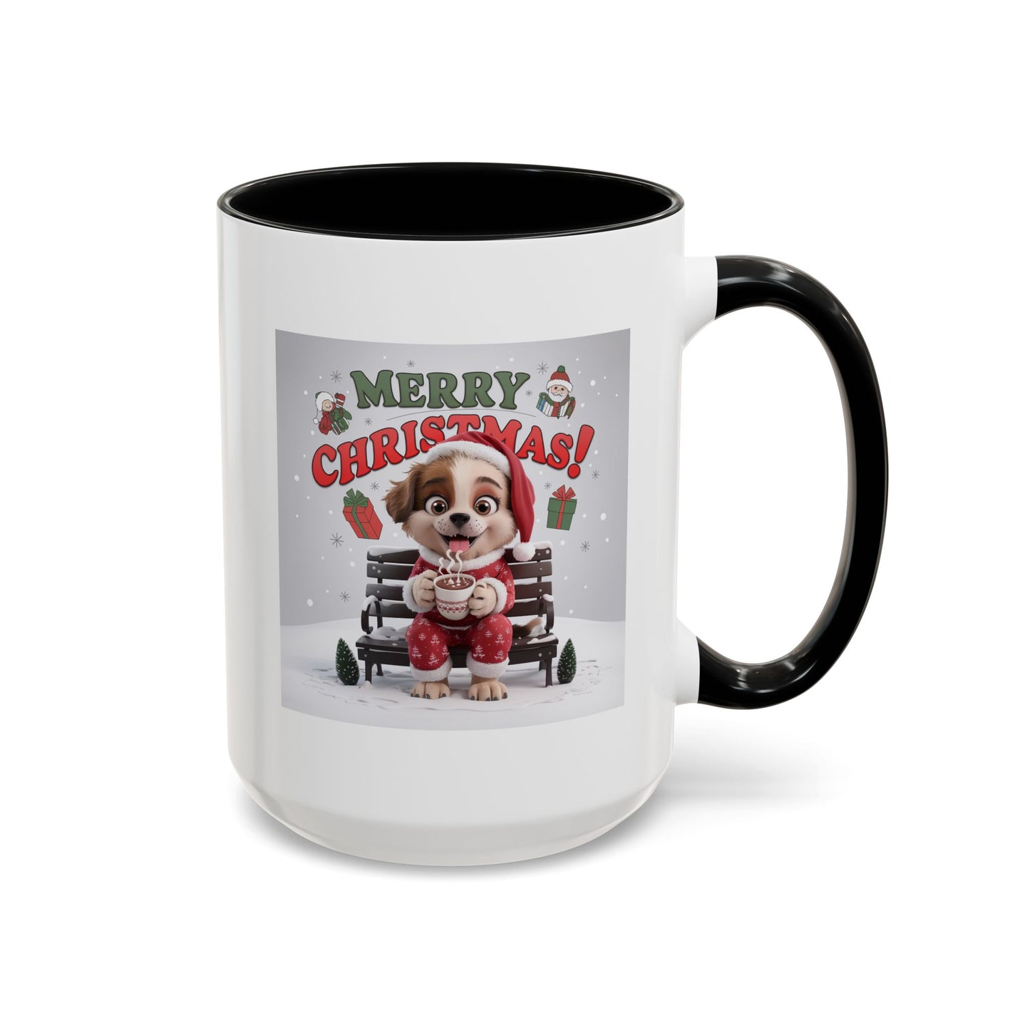 Christmas Mug - Merry Christmas Red Text Puppy Red Top