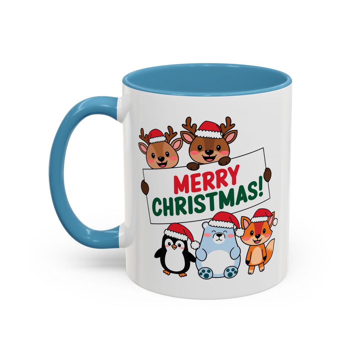 Christmas - Merry Christmas Red & Green Text Reindeer Penguin Bear Fox