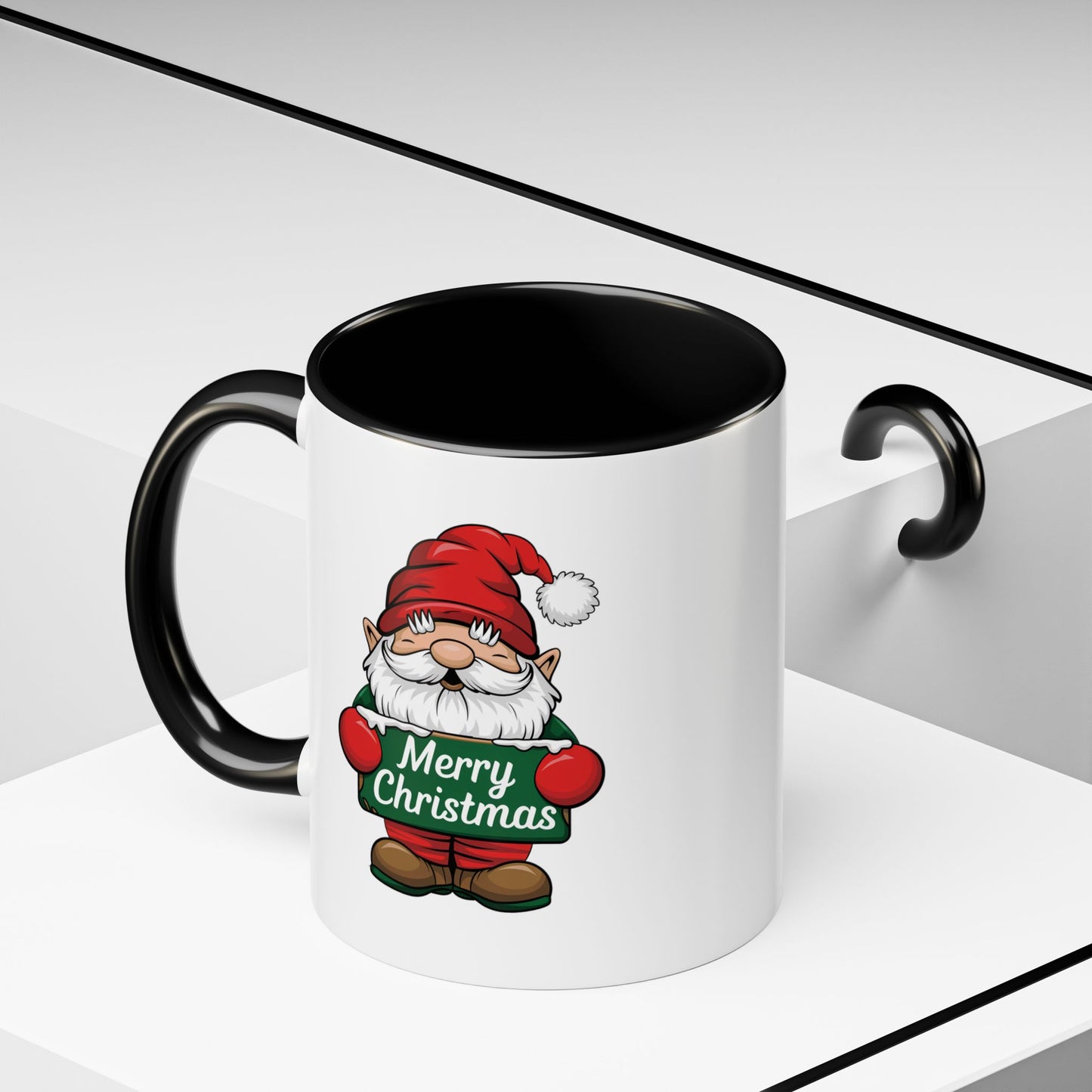 Christmas Mug - Merry Christmas White & Green Text Gnome Snow