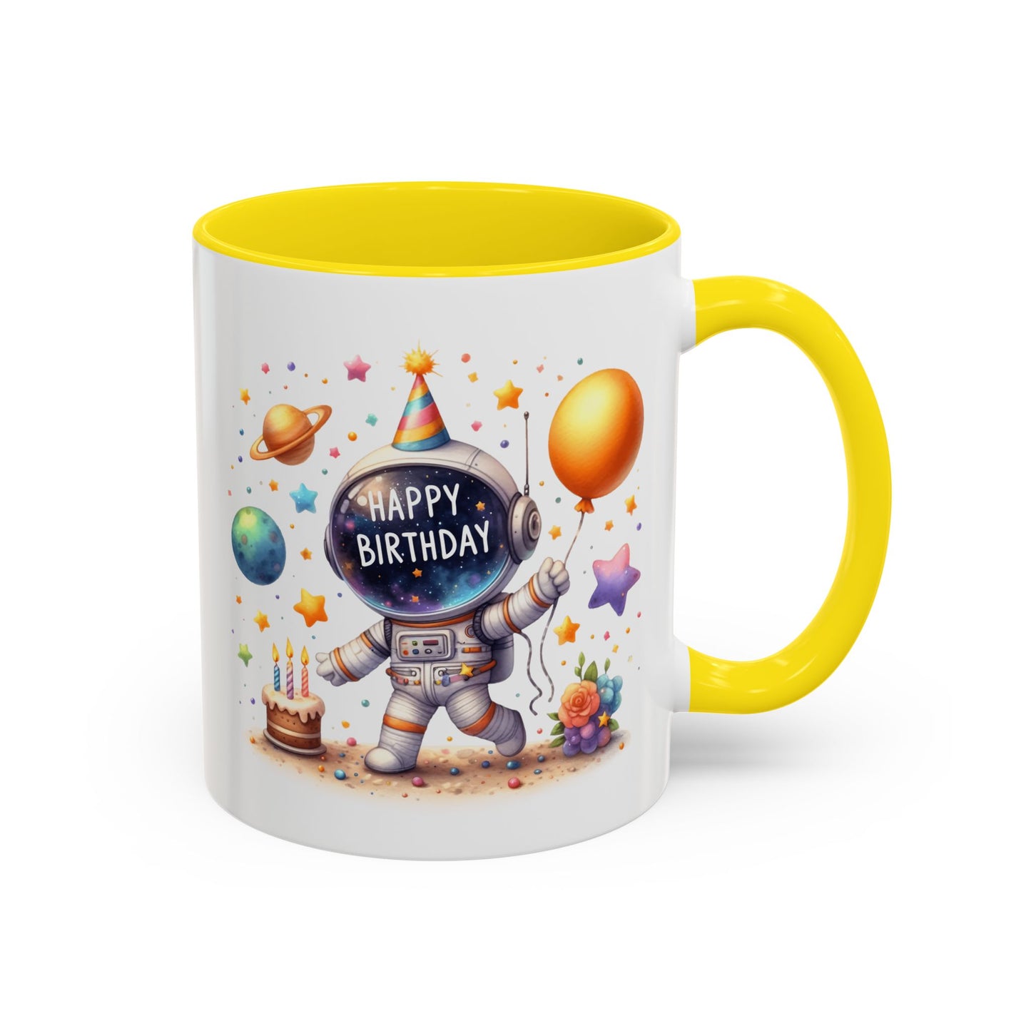 Birthday Mug - Happy Birthday Astronaut, Cake & Balloon