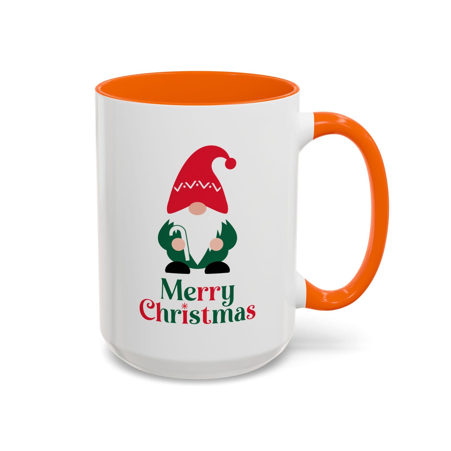 Christmas Mug - Merry Christmas Green & Red Text Gnome Candy Cane