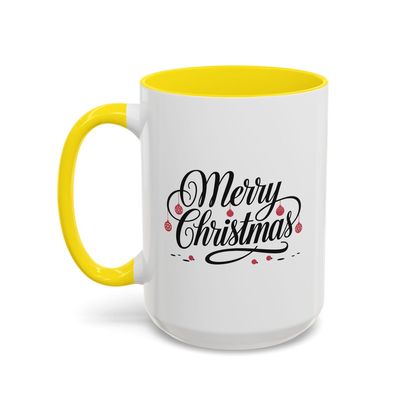 Christmas Mug - Merry Christmas Black Text Red Ornaments