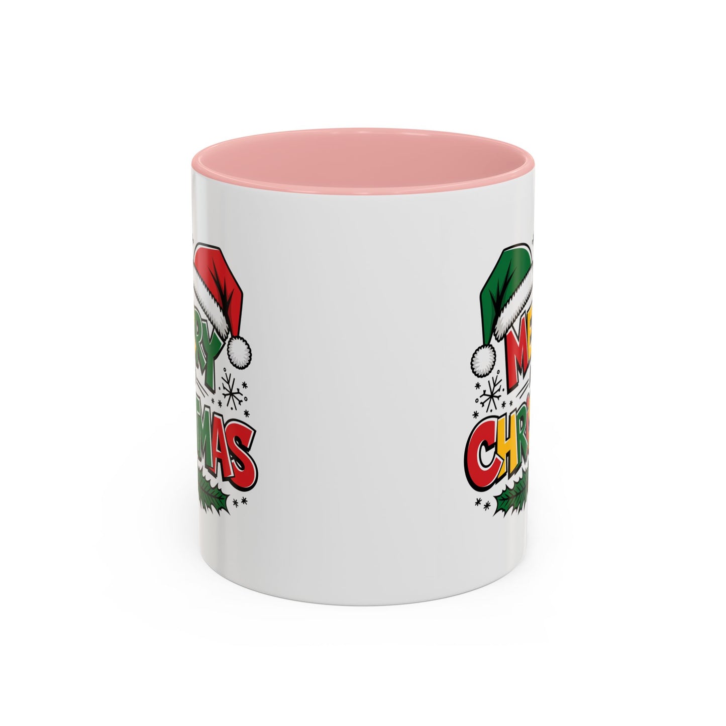 Christmas Mug - Merry Christmas Red Yellow & Green Text Green & Red Hat