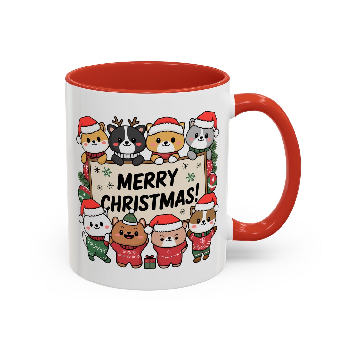 Christmas Mug - Merry Christmas Black Text Cute Animals