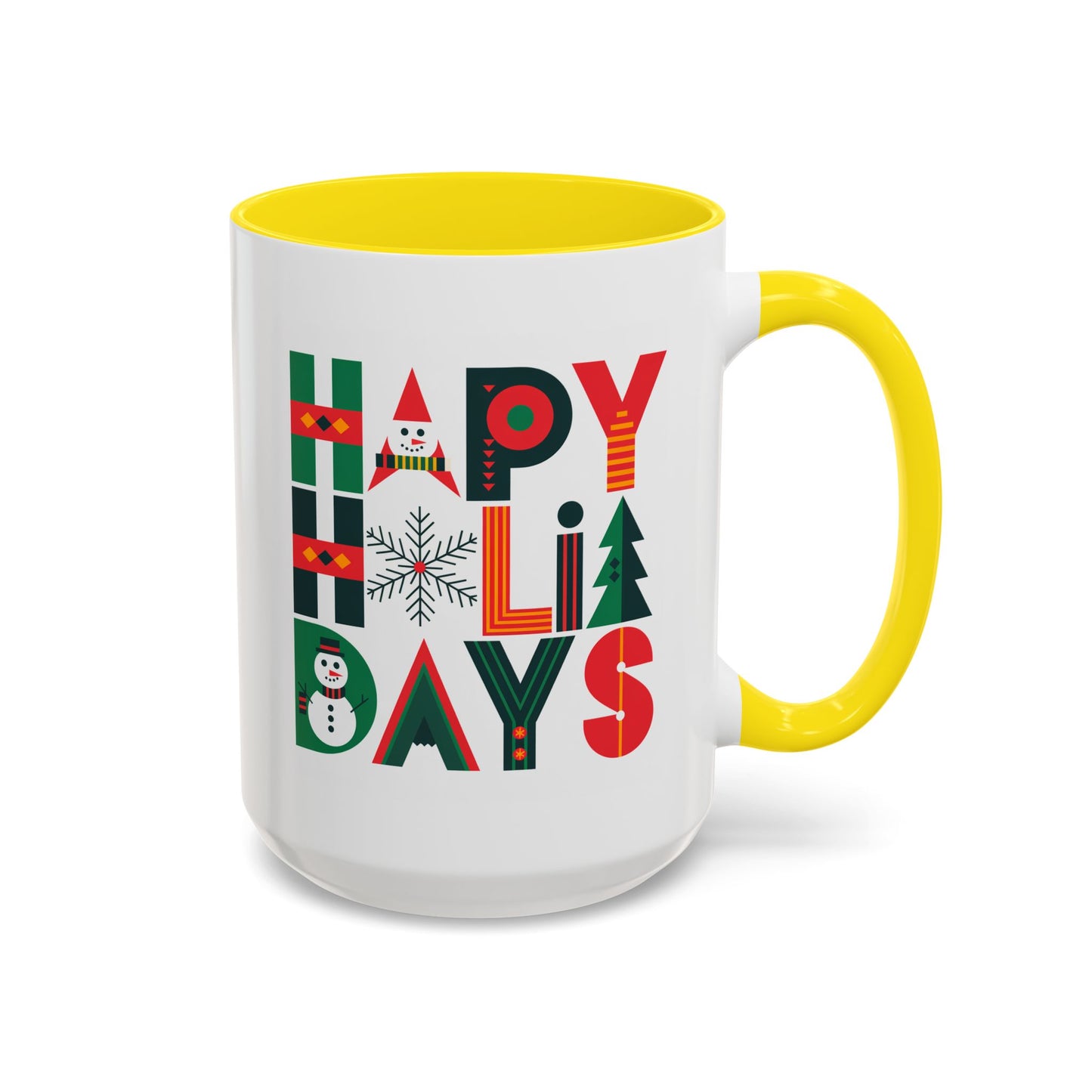 Christmas Mug - Happy Holidays Green Red & Blue Decorative Text