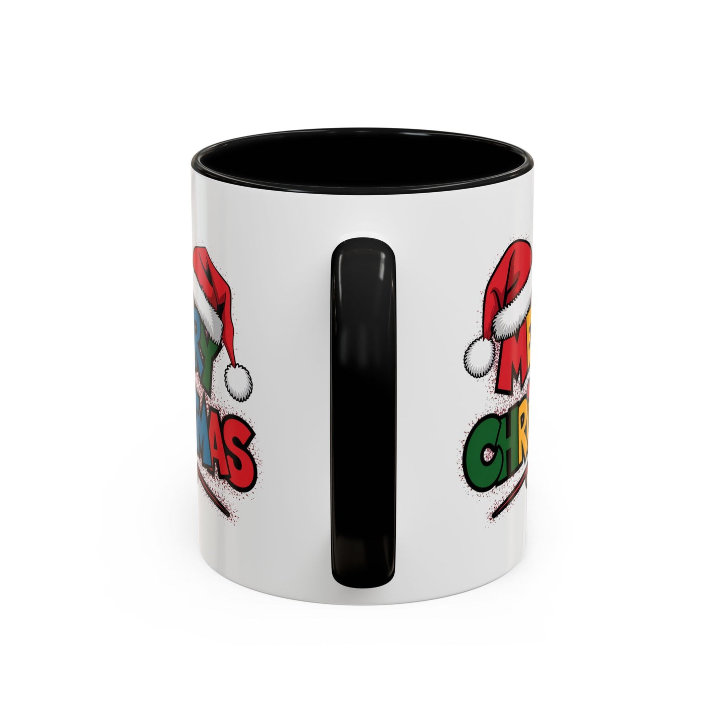 Christmas Mug - Merry Christmas Red Yellow & Blue Text Red Hats