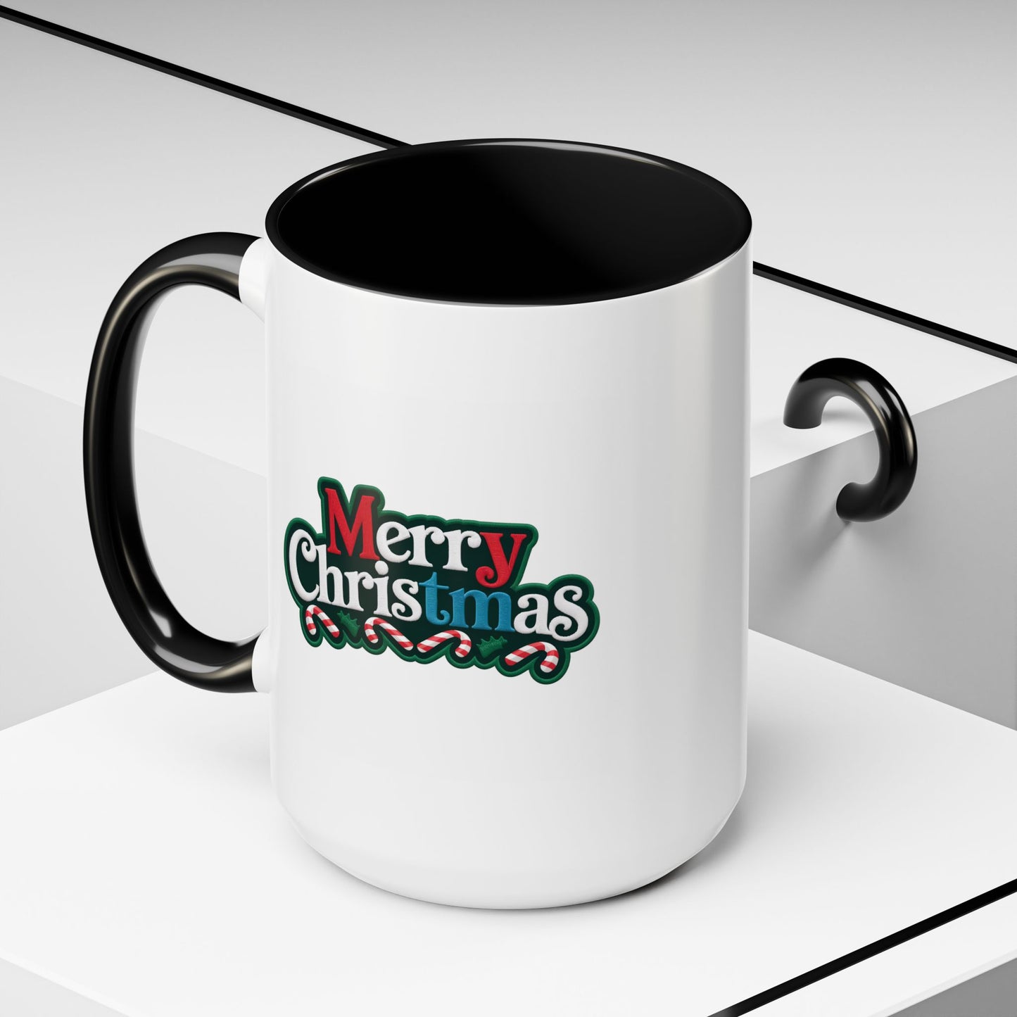 Christmas Mug - Merry Christmas White Red & Blue Text
