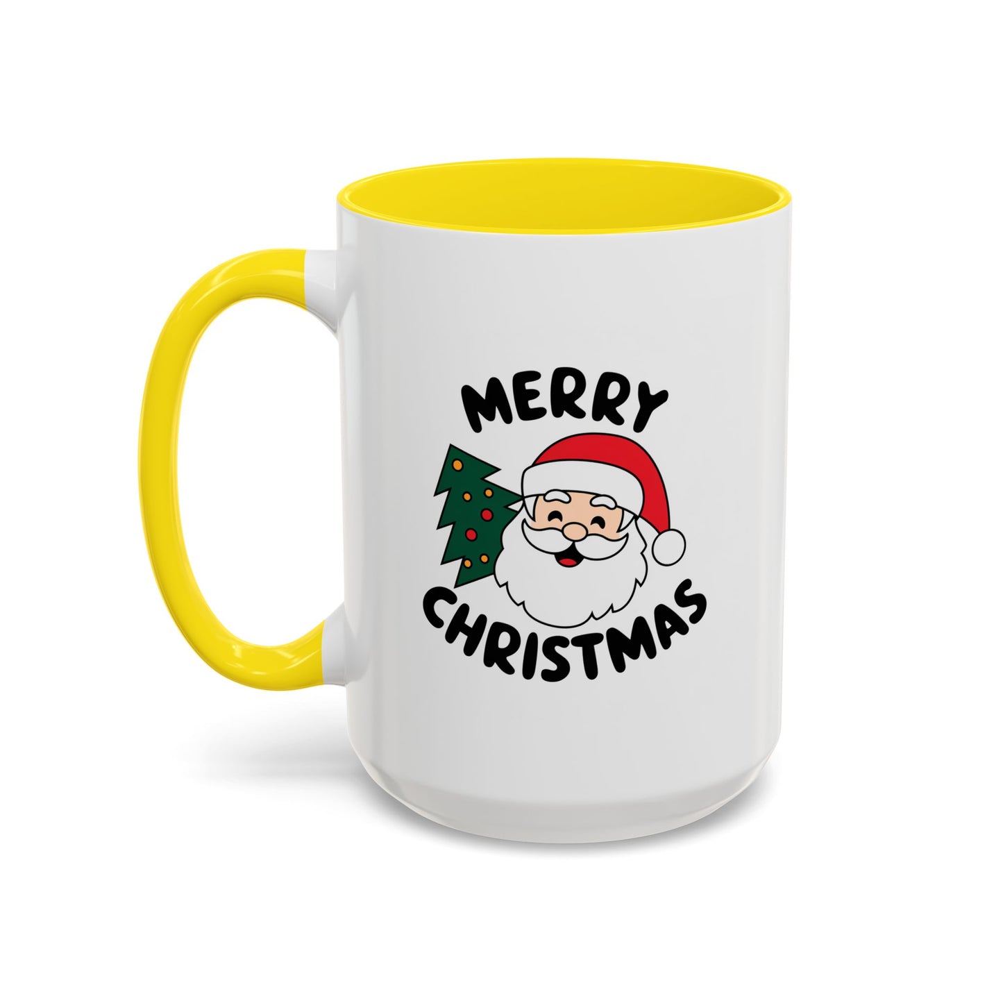Christmas Mug - Merry Christmas Black Text Santa Tree