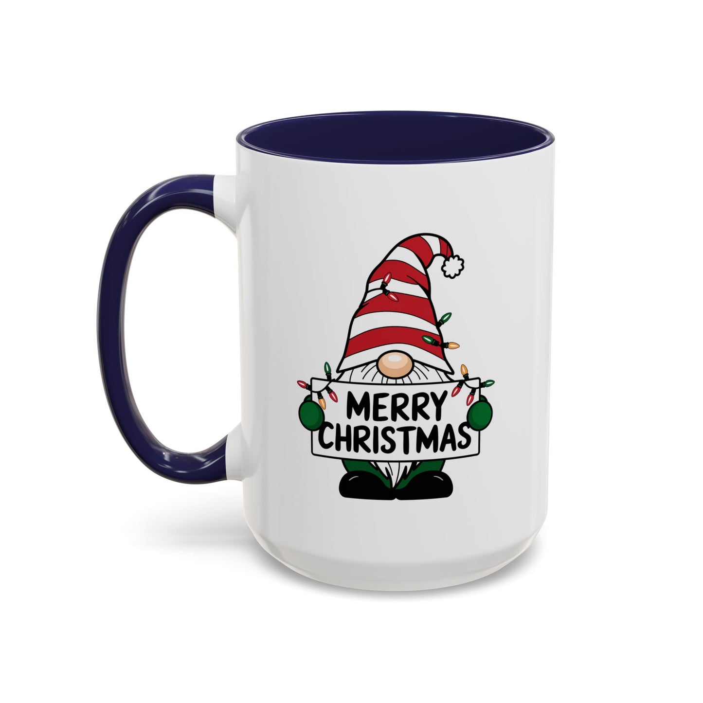 Christmas Mug - Merry Christmas Black Text Gnome Lights