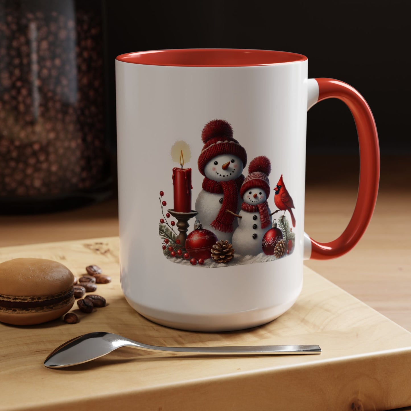 Christmas Mug - Burgundy Snowman Family