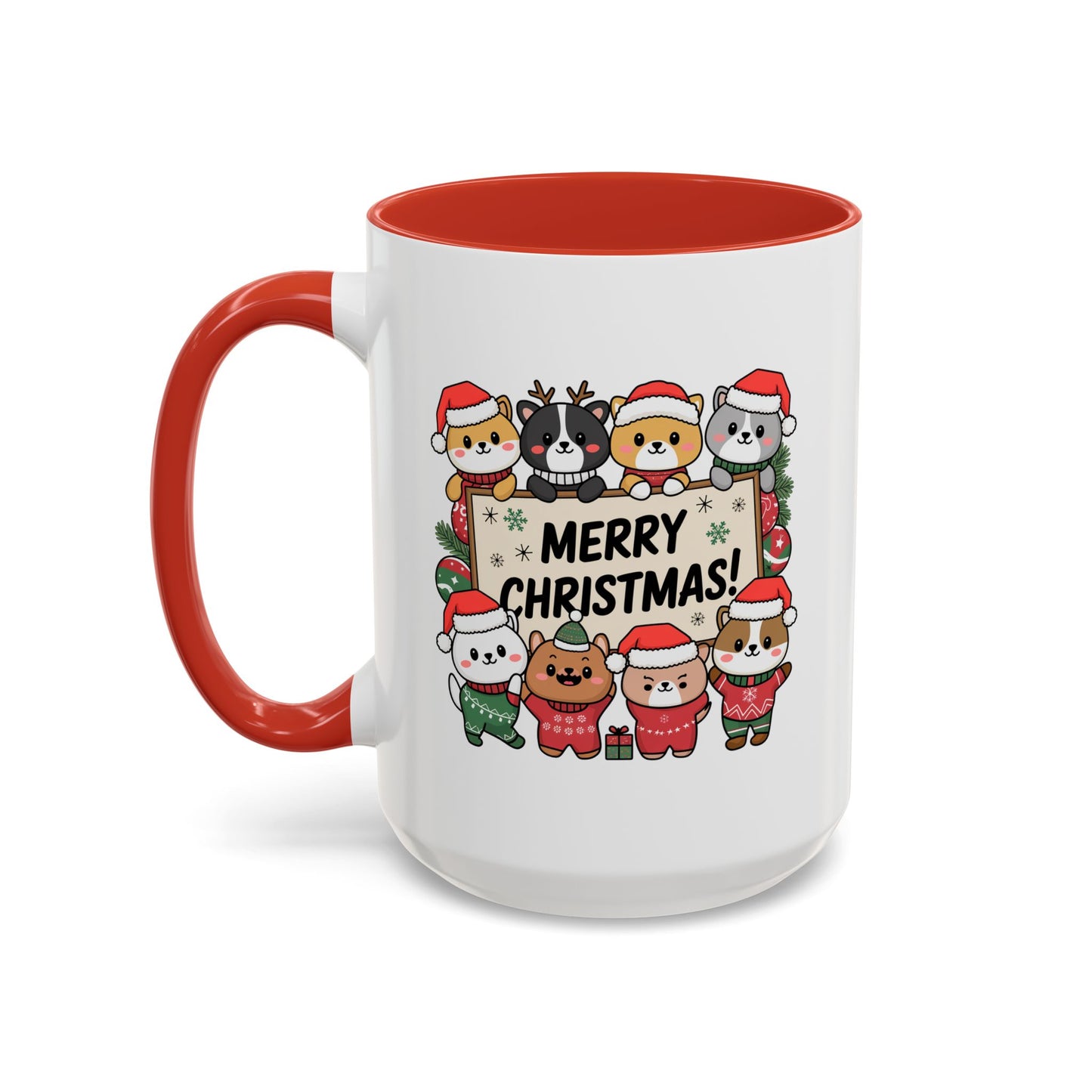 Christmas Mug - Merry Christmas Black Text Cute Animals
