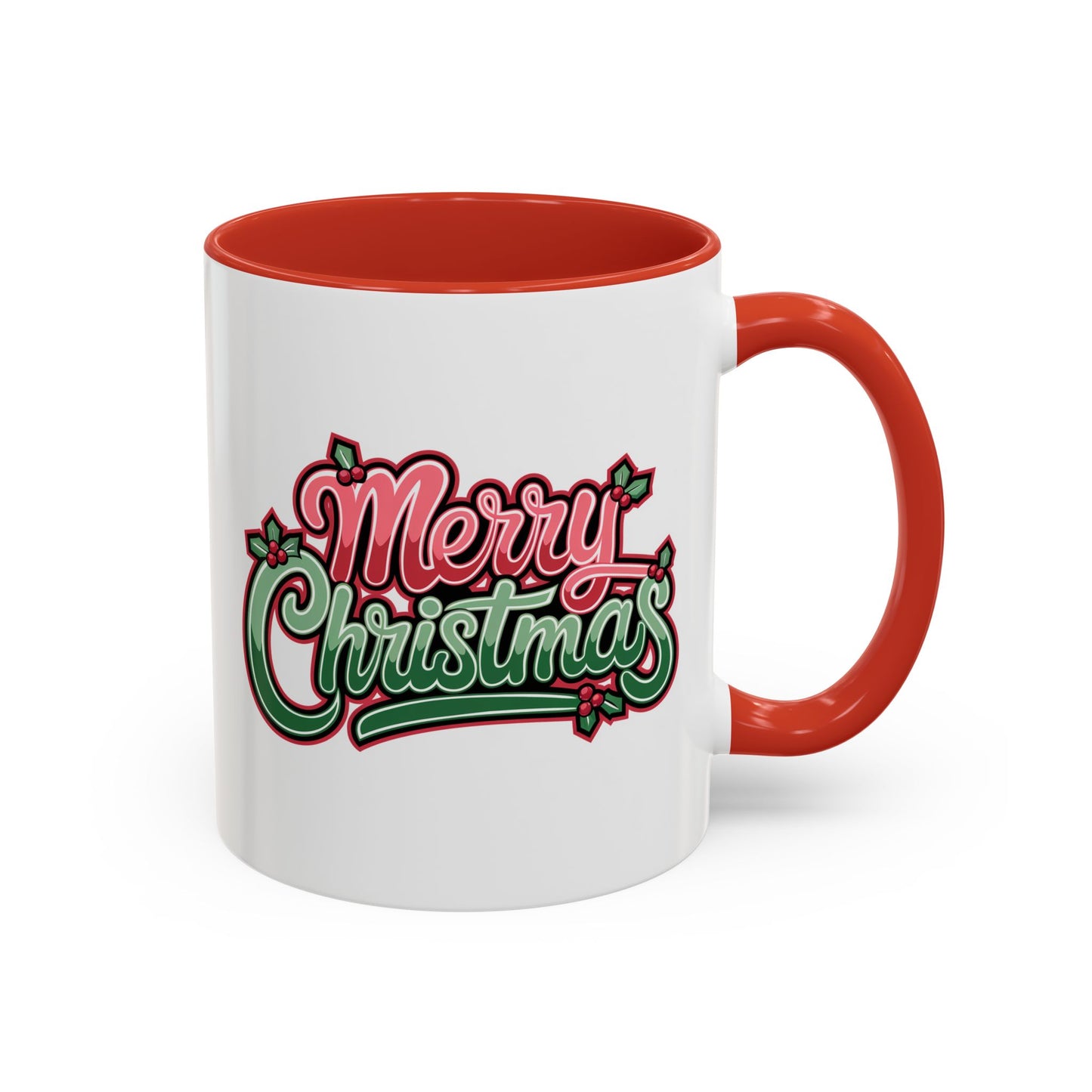 Christmas Mug - Merry Christmas Red & Green Text Mistletoe