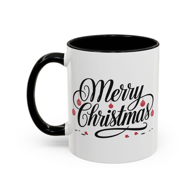 Christmas Mug - Merry Christmas Black Text Red Ornaments