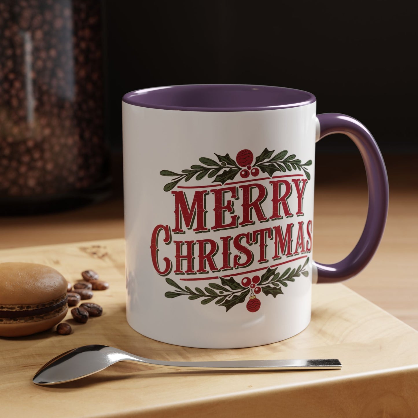 Christmas Mug - Merry Christmas Maroon Text Ornament Decorations