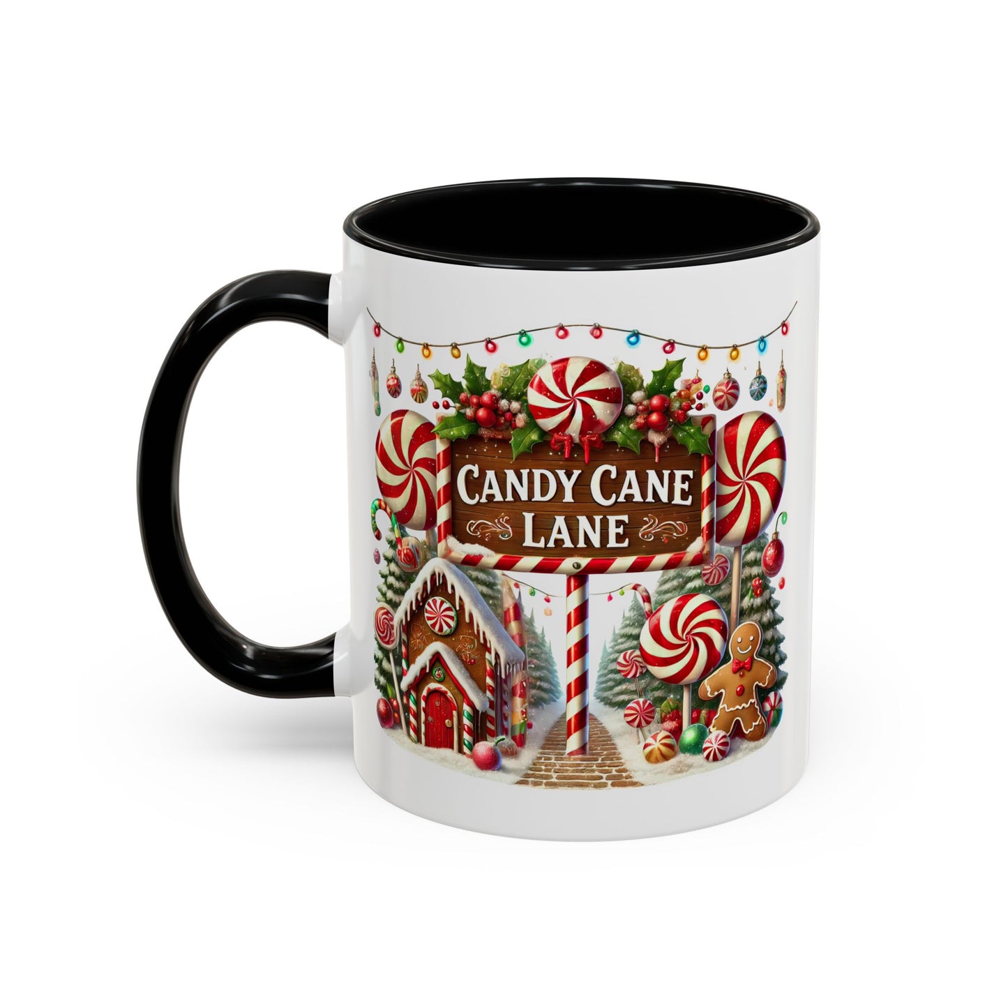 Christmas Mug - Candy Cane Lane White Text Ornaments Candy